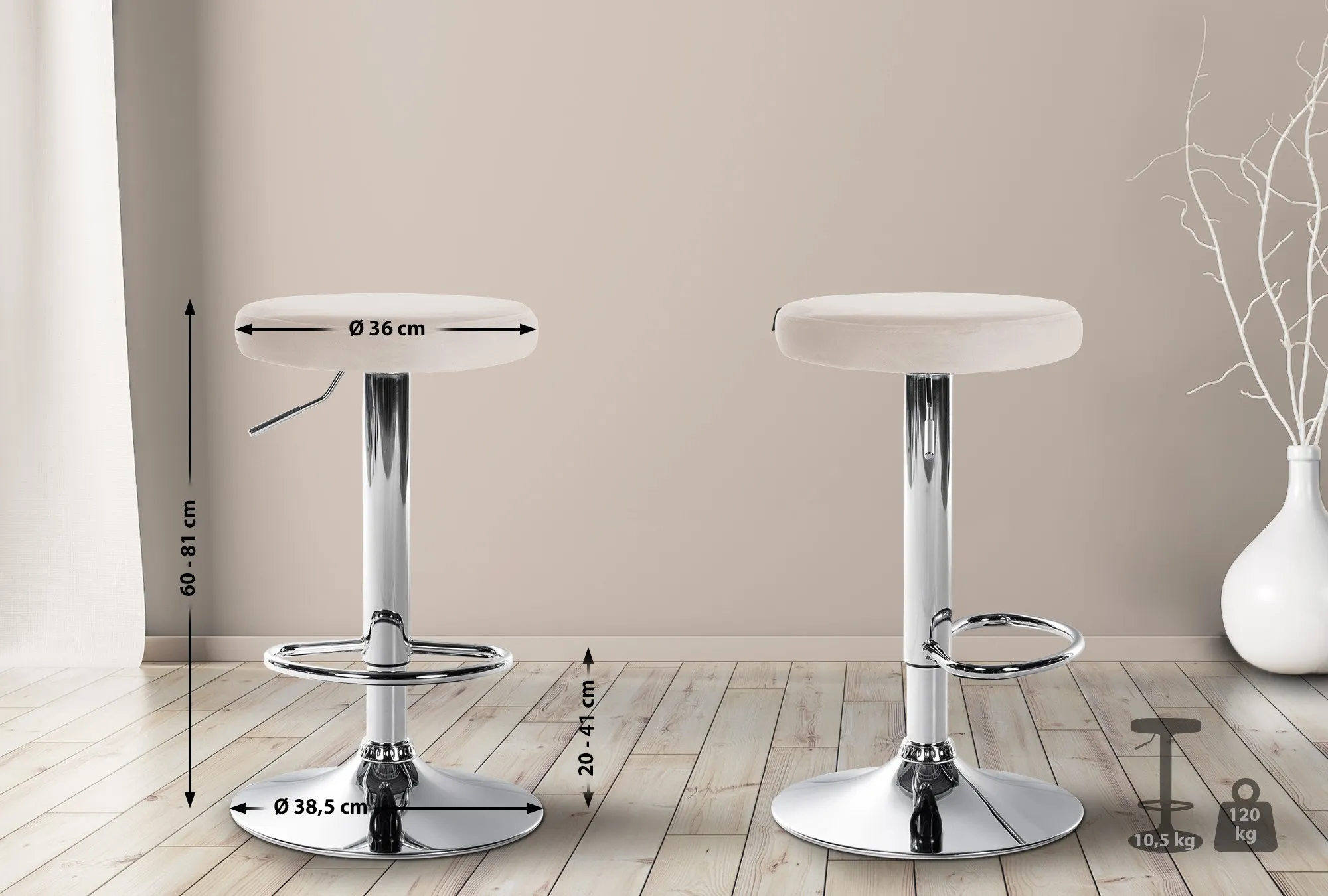 Barhocker Set Ponte 38,5x38,5x60-81 cm Creme
