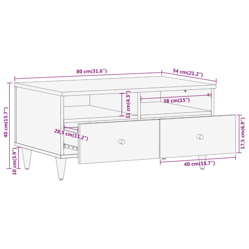 Stilvoller Couchtisch aus Vollholz 80 x 54 x 40 cm