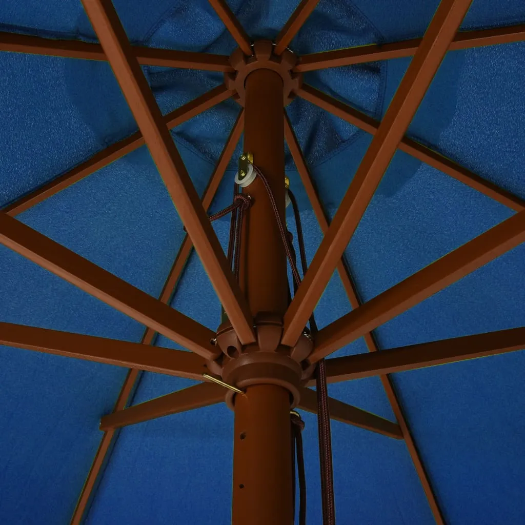 Azurblauer Terrassenschirm 330 x 240 cm mit robustem Massivholz-Mast