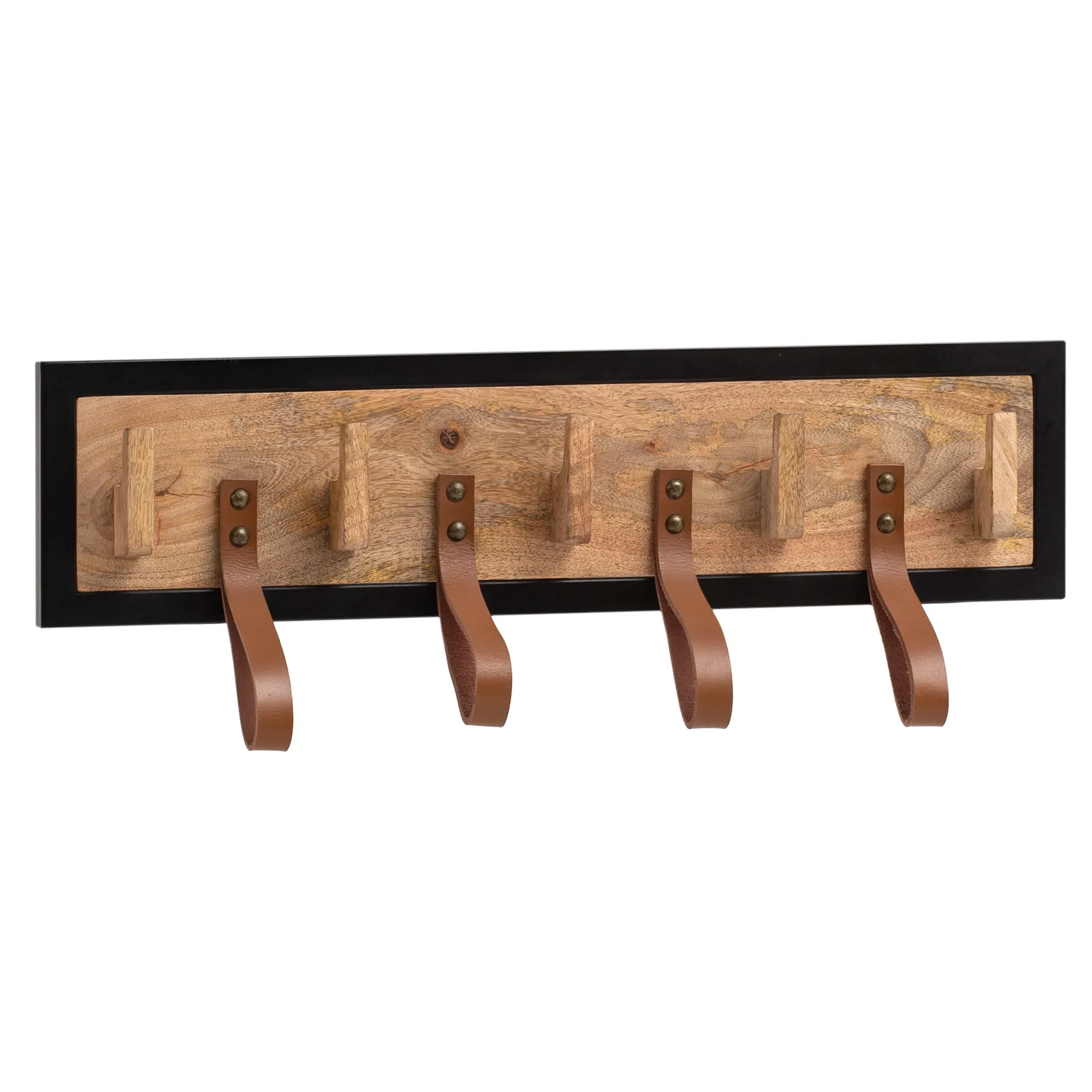 Wohnling Wandgarderobe Mango Massivholz / Echtleder 60x15x6 cm