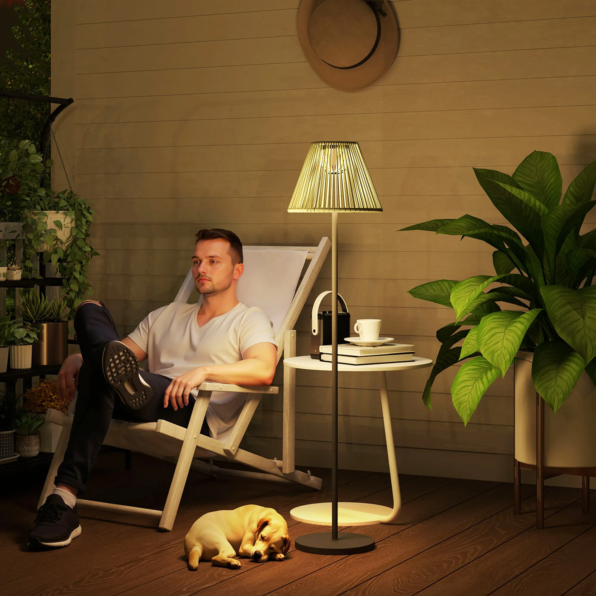 Solar Stehlampe Rattan Boho-Stil mit Lichtsensor Ø33 x 135 cm