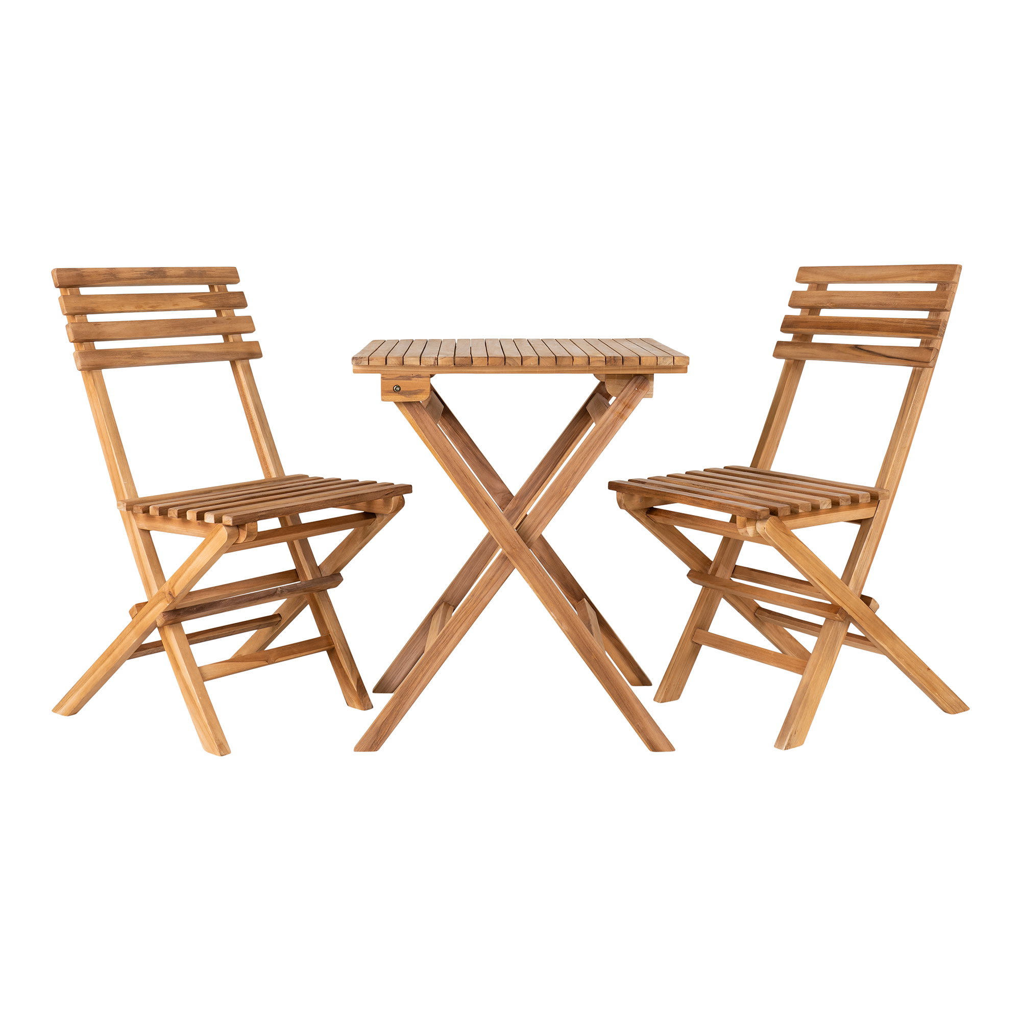 tinkaro Cuenca Café Set 2 Stühle 1 Tisch Teak 75/89 cm Natur