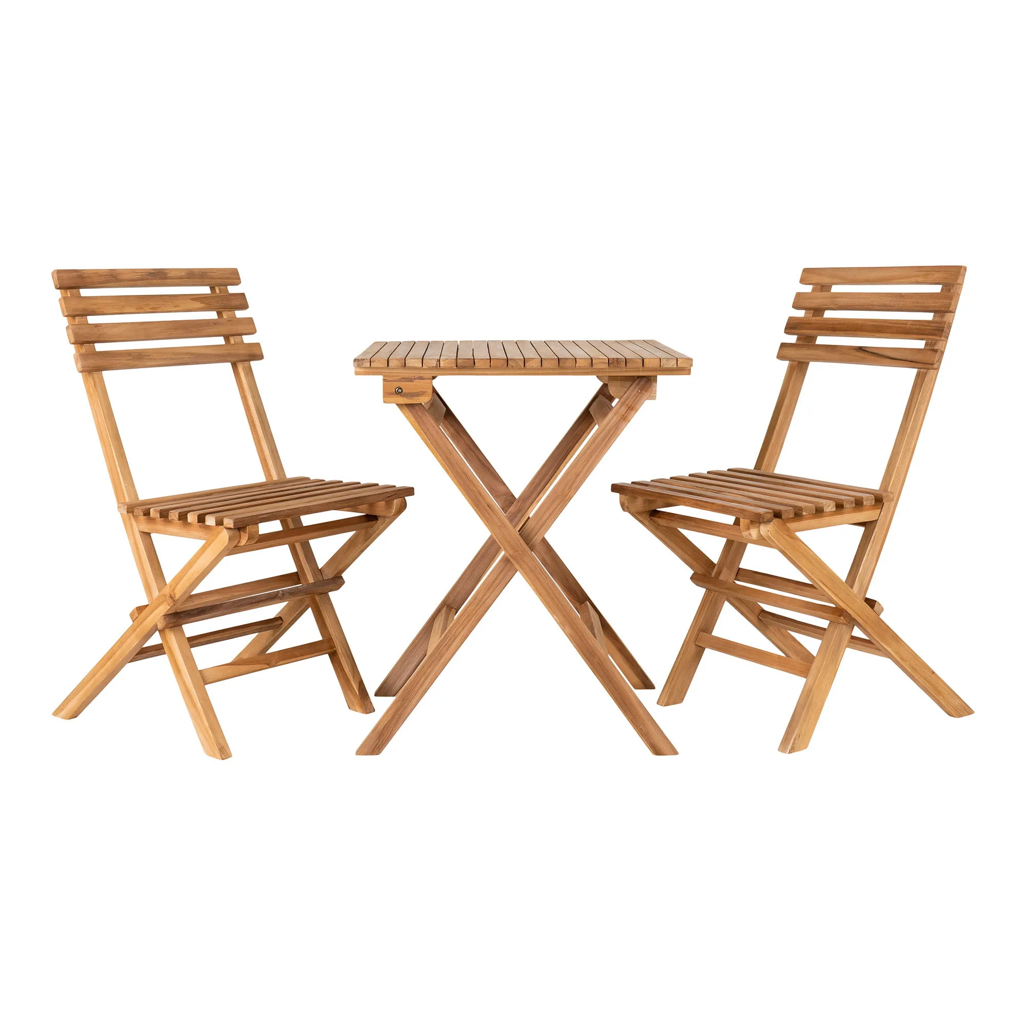 tinkaro Cuenca Café Set 2 Stühle 1 Tisch Teak 75/89 cm Natur