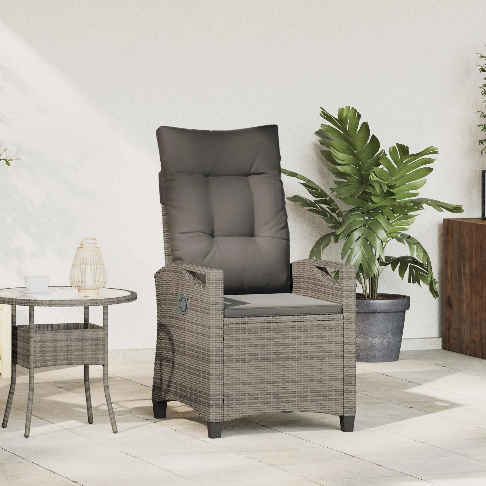 Verstellbarer Gartenstuhl mit Klapptisch 56x60x112 cm Grau