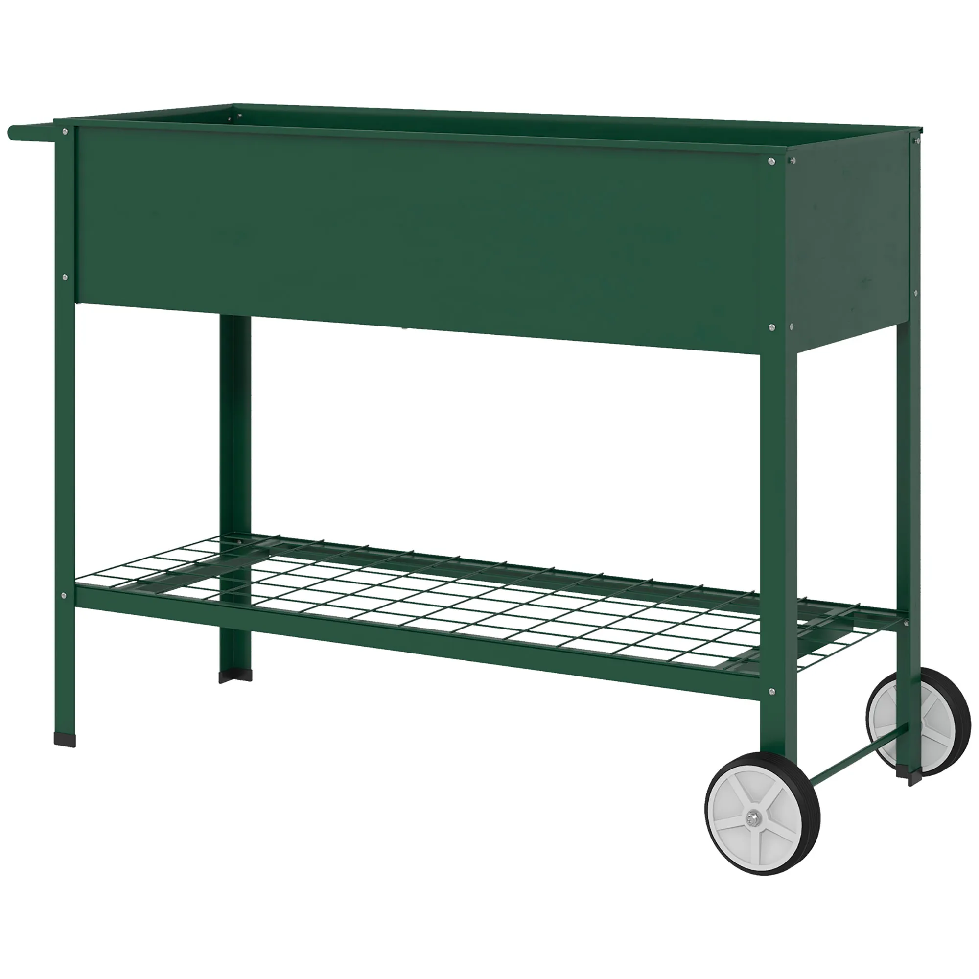 Hochbeet Pflanzbeet Pflanzkasten, 1 Ablage, 2 Rollen, 109 cm x 44 cm x 80 cm, Grün