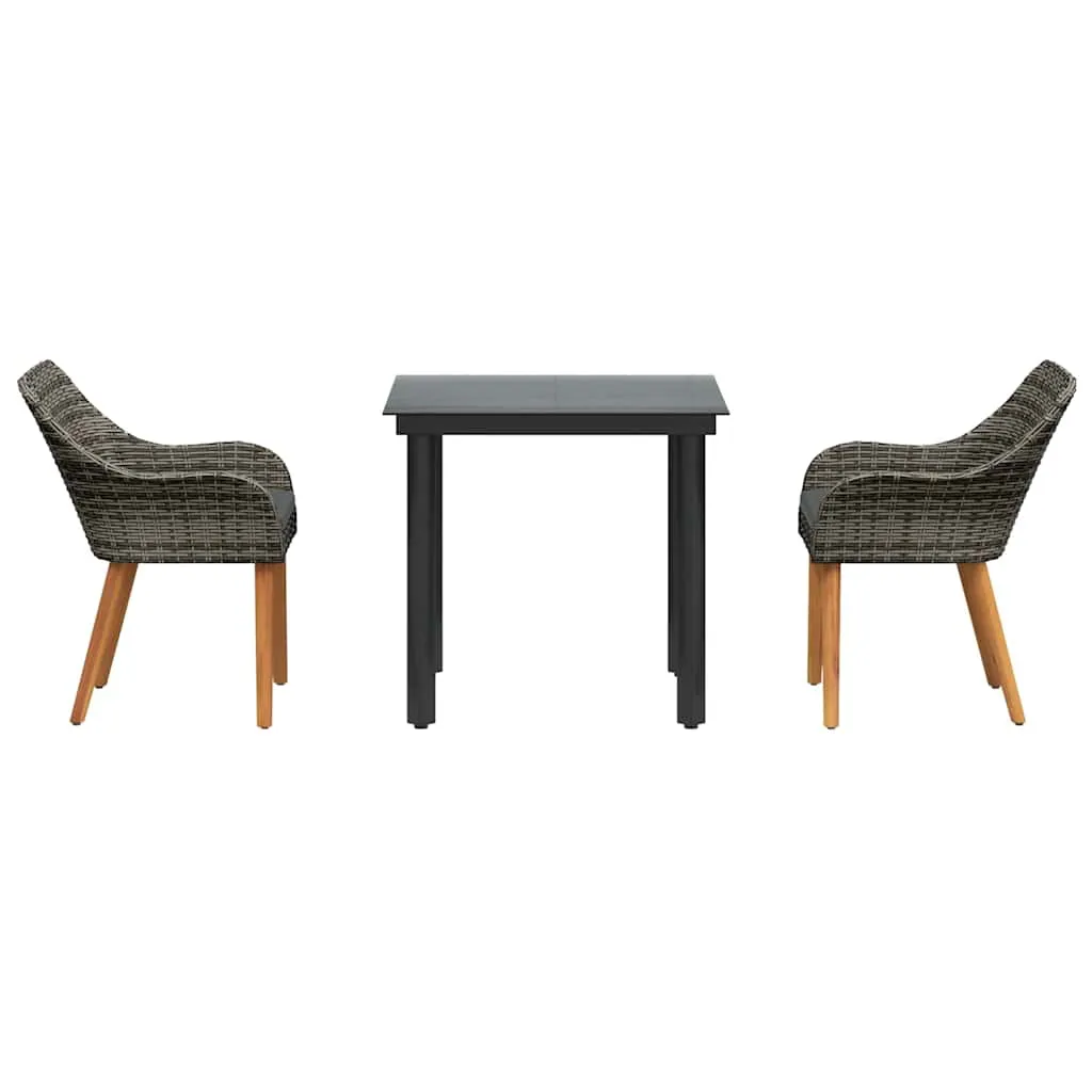 Garten-Esszimmer-Set Poly-Rattan Grau 80x80x74 cm Tisch, 62,5x55x82 cm Stühle
