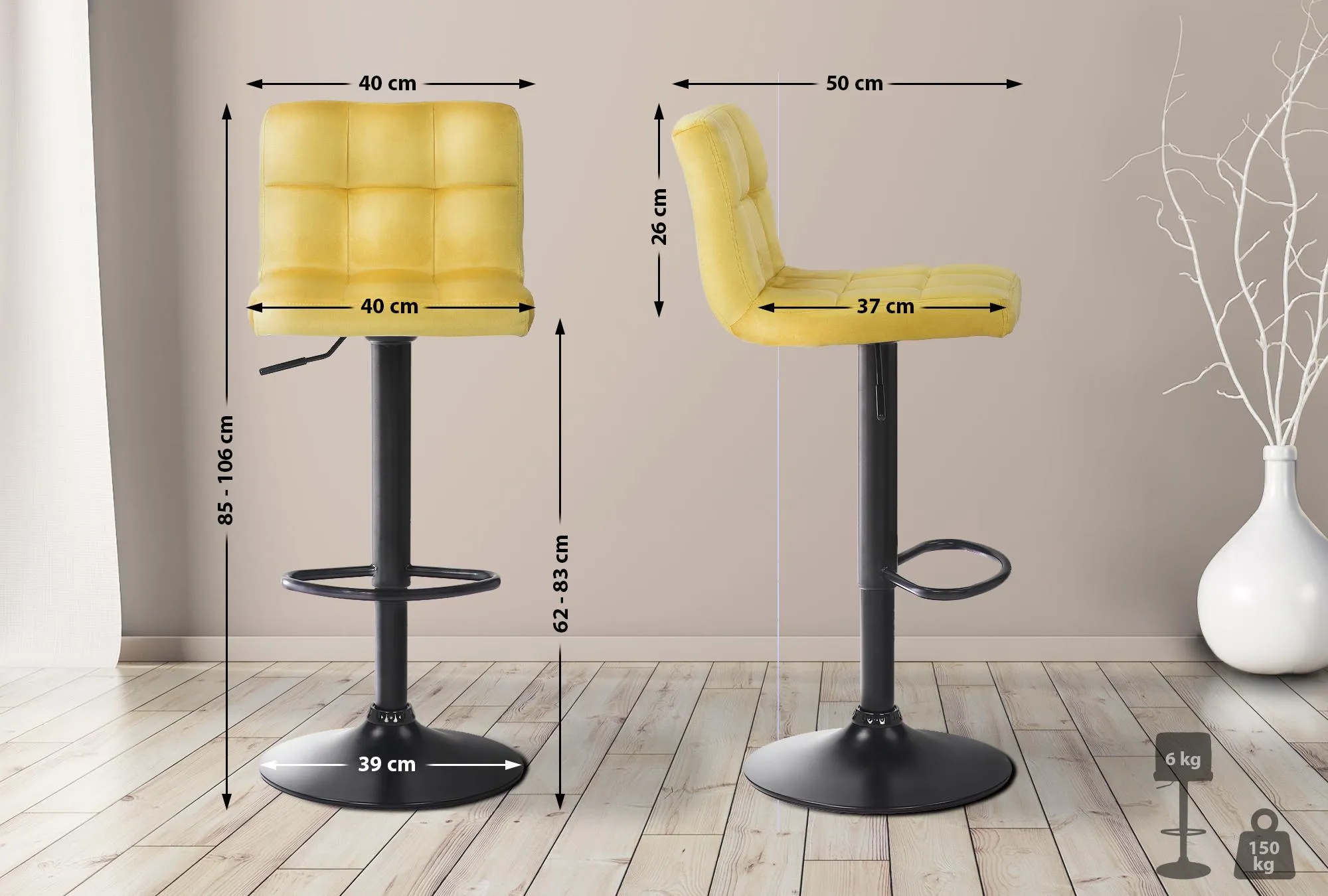 Barhocker Set Feni 40x40x85 cm Gelb