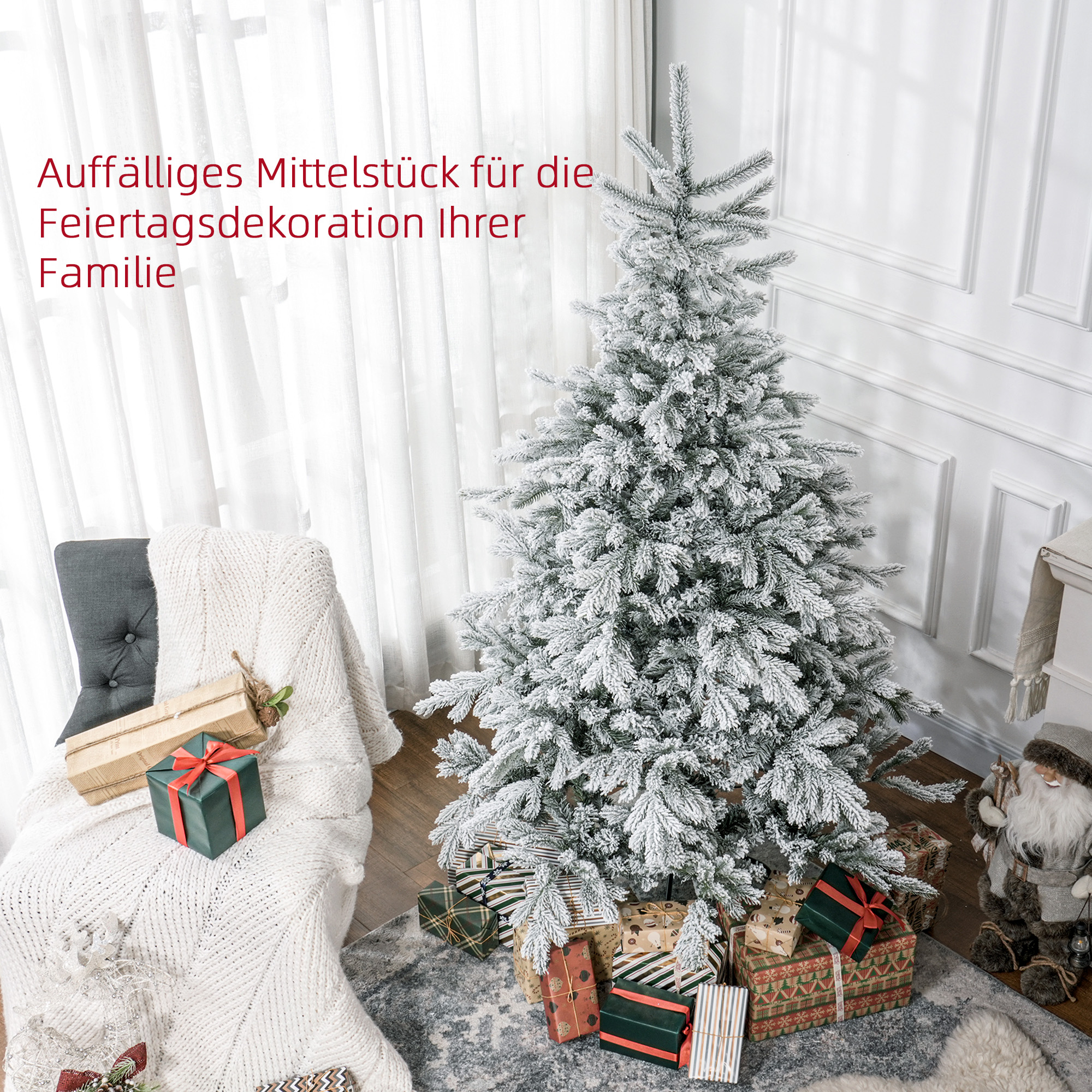 Weihnachtsbaum künstlich mit Kunstschnee, flammhemmend, 180 cm