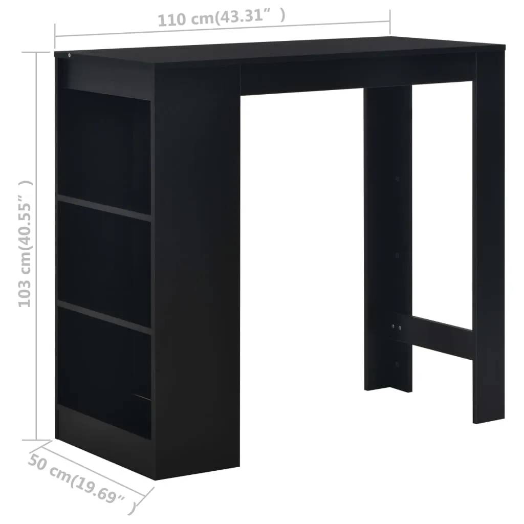 Stehtisch Schwarz 110 x 50 x 103 cm aus Holzwerkstoff mit 3-stufigem Regal