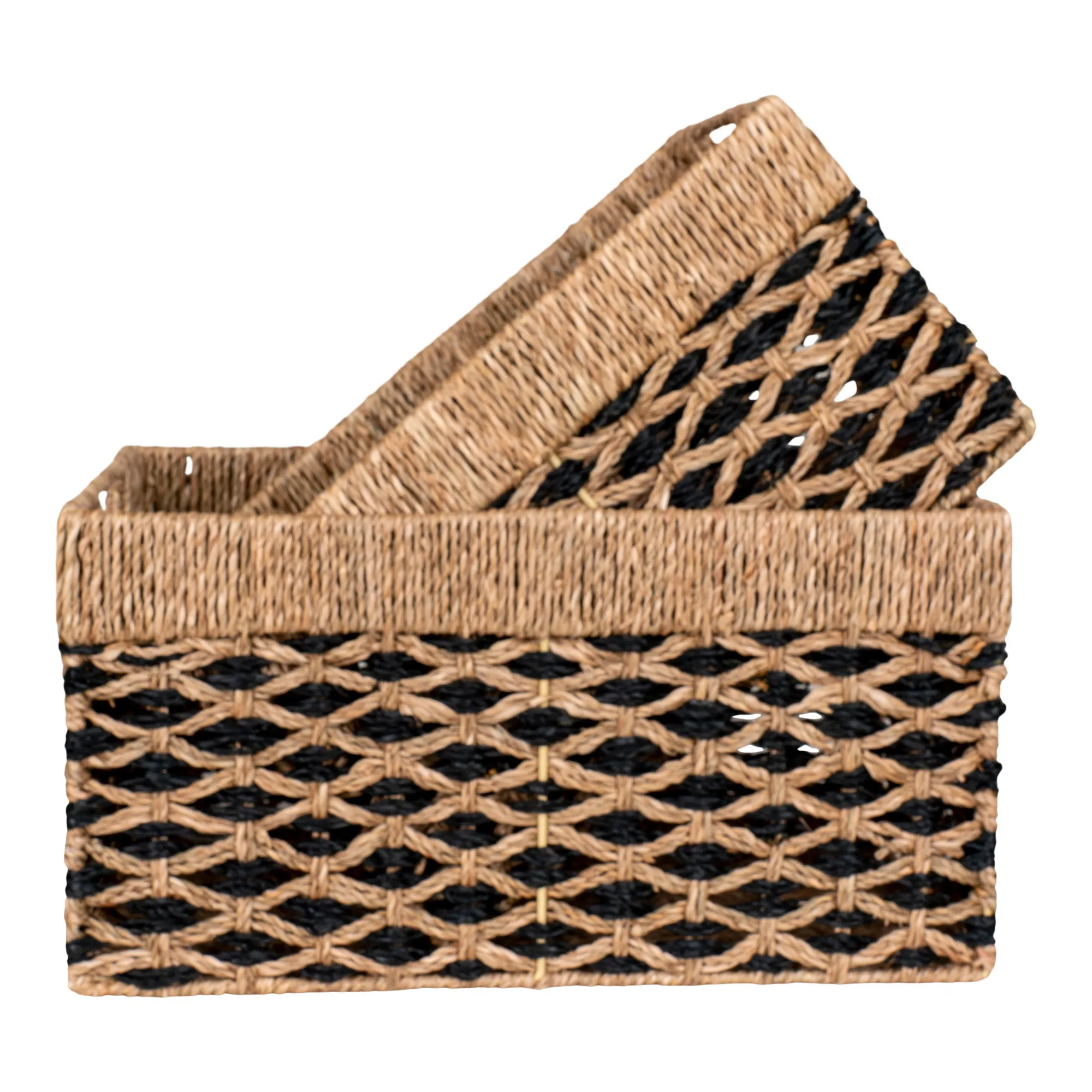 tinkaro Salar Körbe Set aus Seegras 35/40 cm Schwarz-Natur