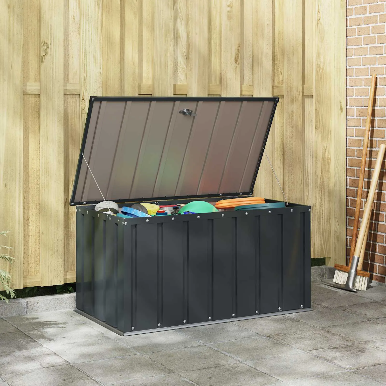 Schwarze Gartenlagerbox aus Stahl 101 x 56,5 x 50 cm