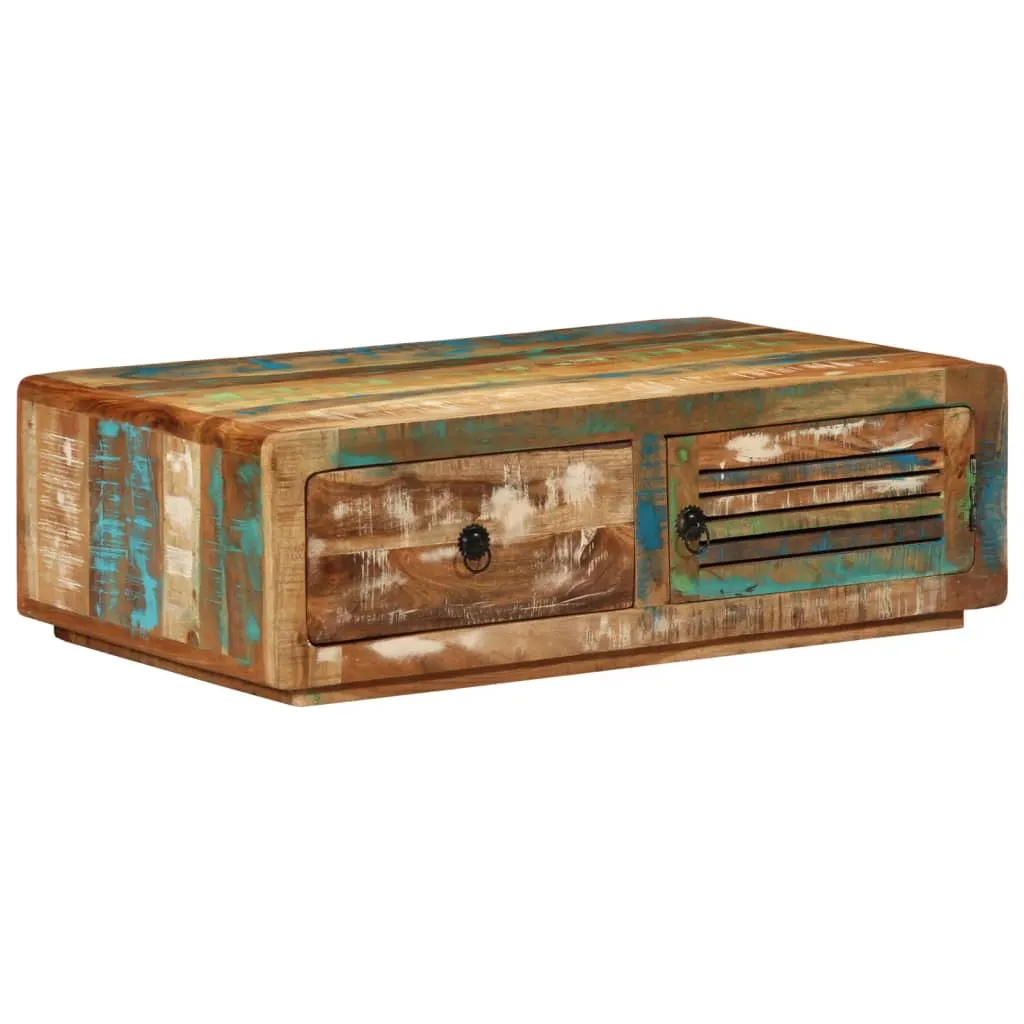 Holz-Couchtisch mit Tür und Schublade 89x55x29 cm Massivholz Farbmix