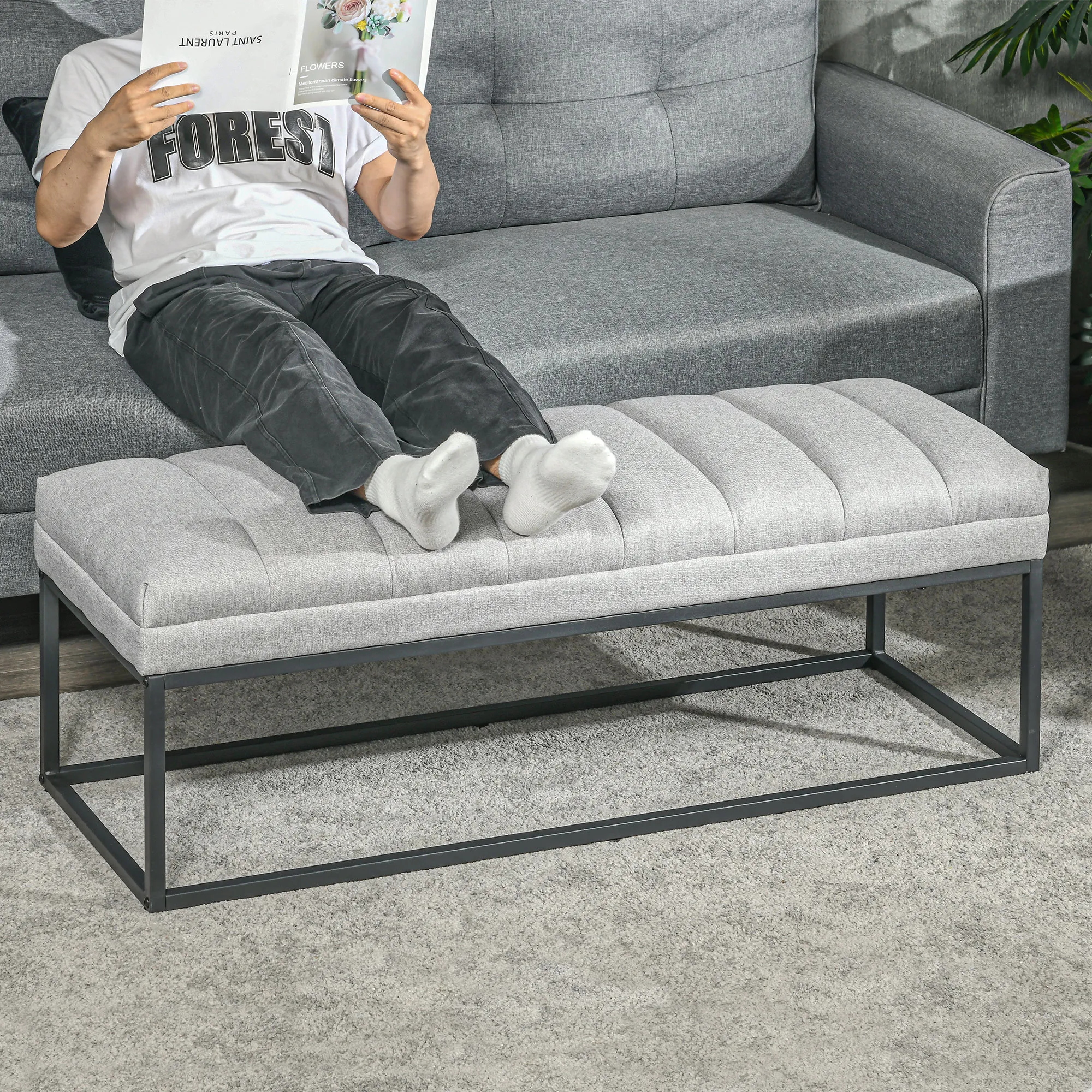 Elegante Sitzbank 120x44x45,5 cm in Hellgrau