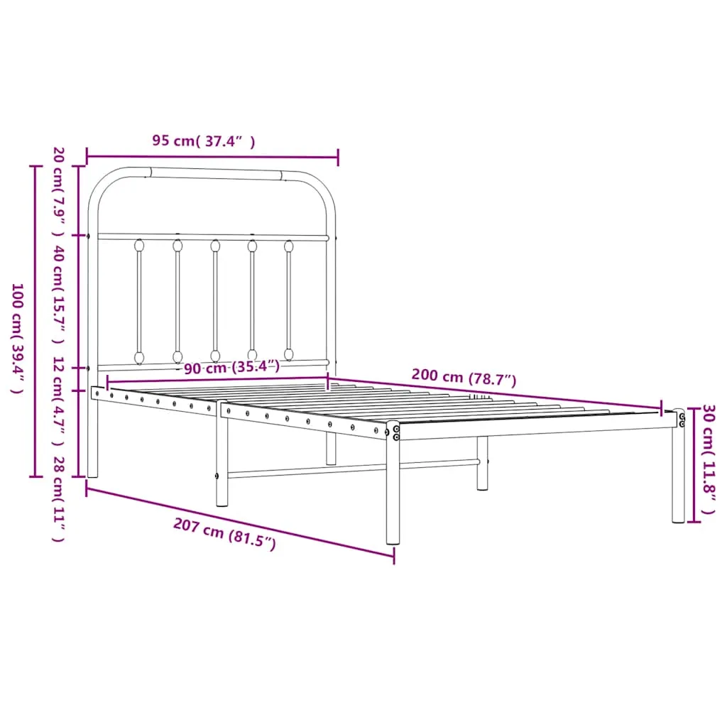Bettgestell mit Kopfteil Metall Schwarz 90x200 cm