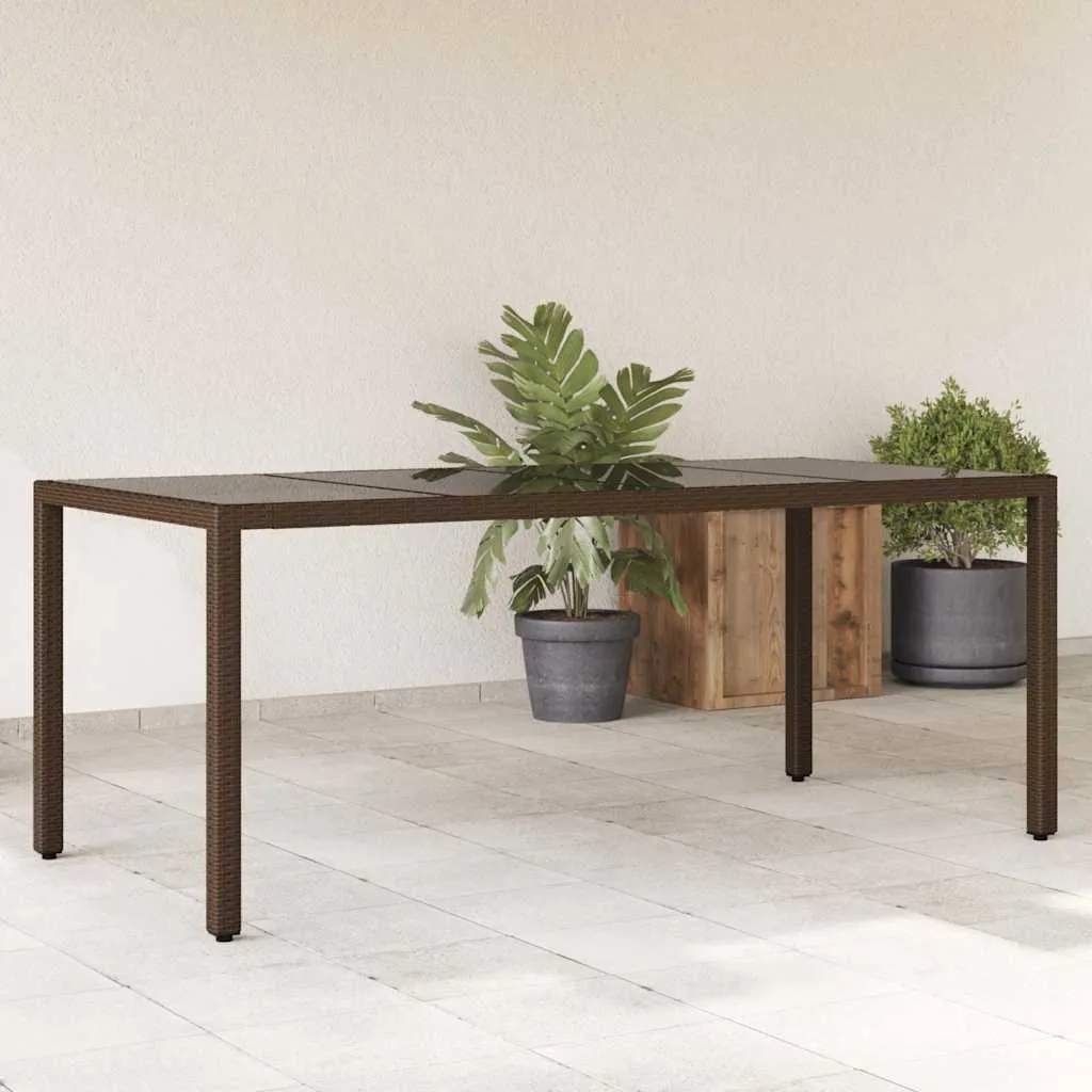 Brauner Gartentisch mit Glasplatte 190 x 90 x 75 cm