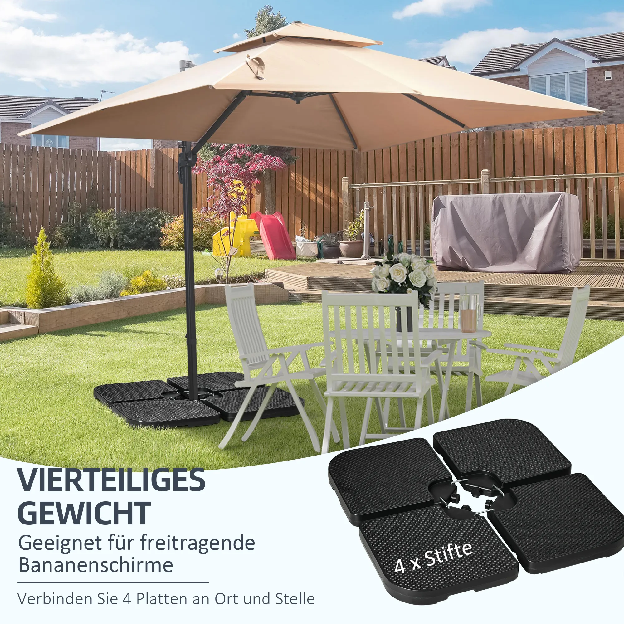 Sonnenschirmständer Schwarz 100x100x8 cm aus HDPE