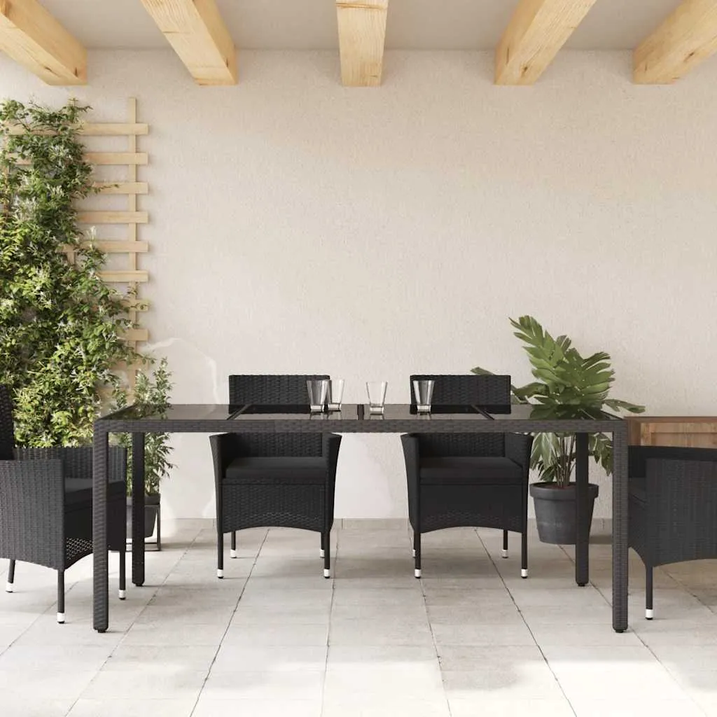 Gartentisch mit Glasplatte 190 x 90 x 75 cm Schwarz