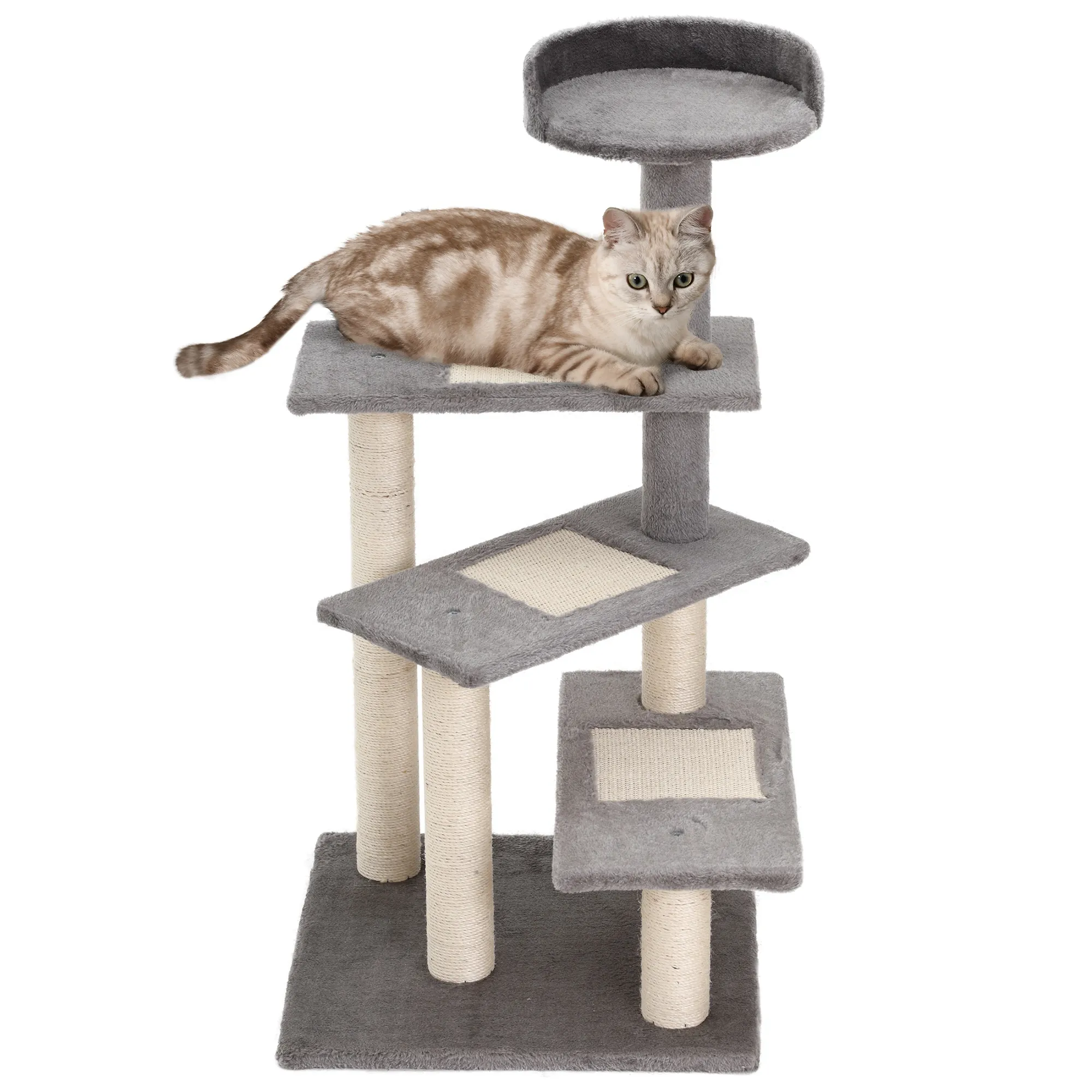 Kletterbaum Katzenbaum Spielbaum Katzenkratzbaum Treppe 5 Schichte Beige Grau 48,5 x 48,5 x 100 cm (LxBxH)