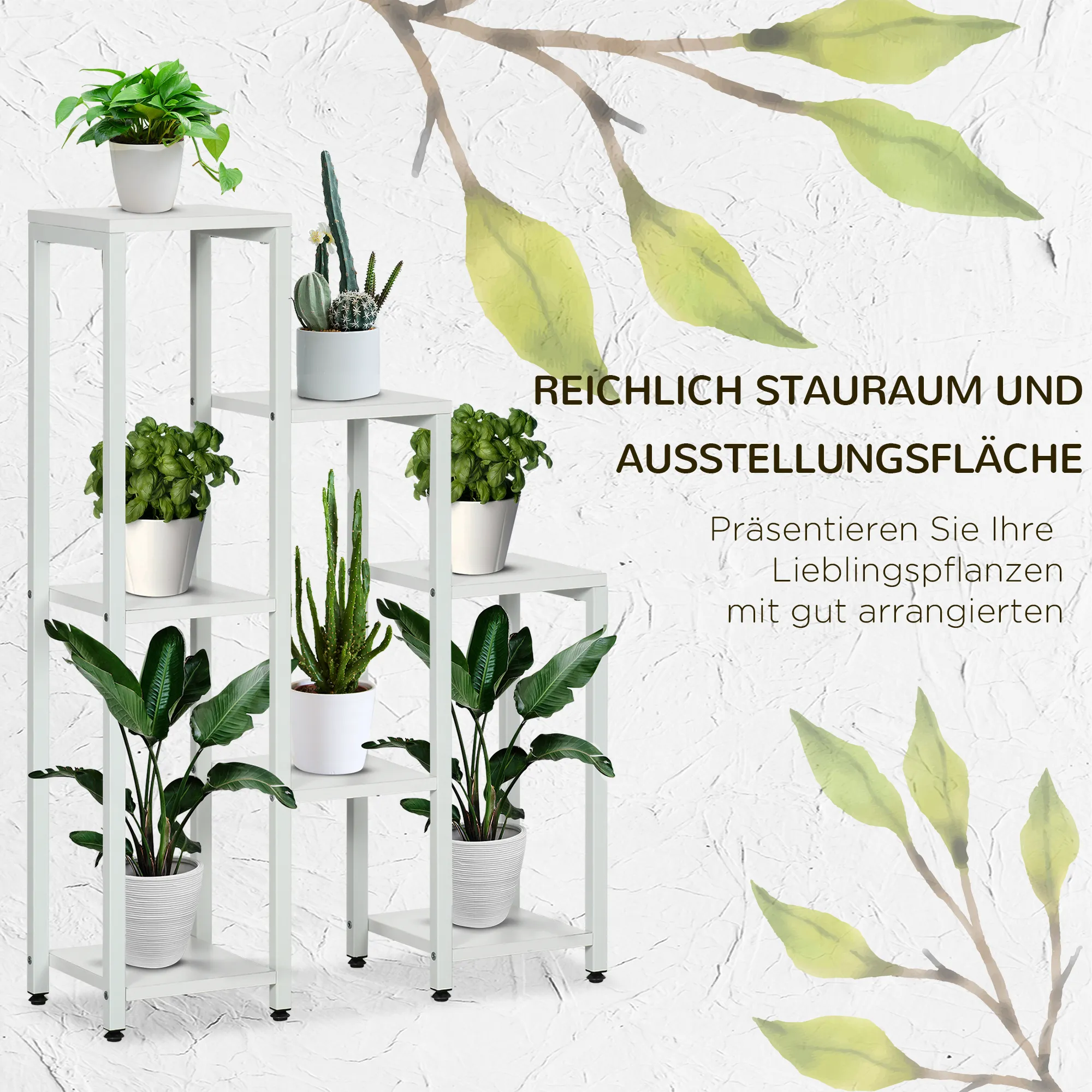 Dekorativer Blumenständer 65L x 23B x 94,5H cm in Weiß