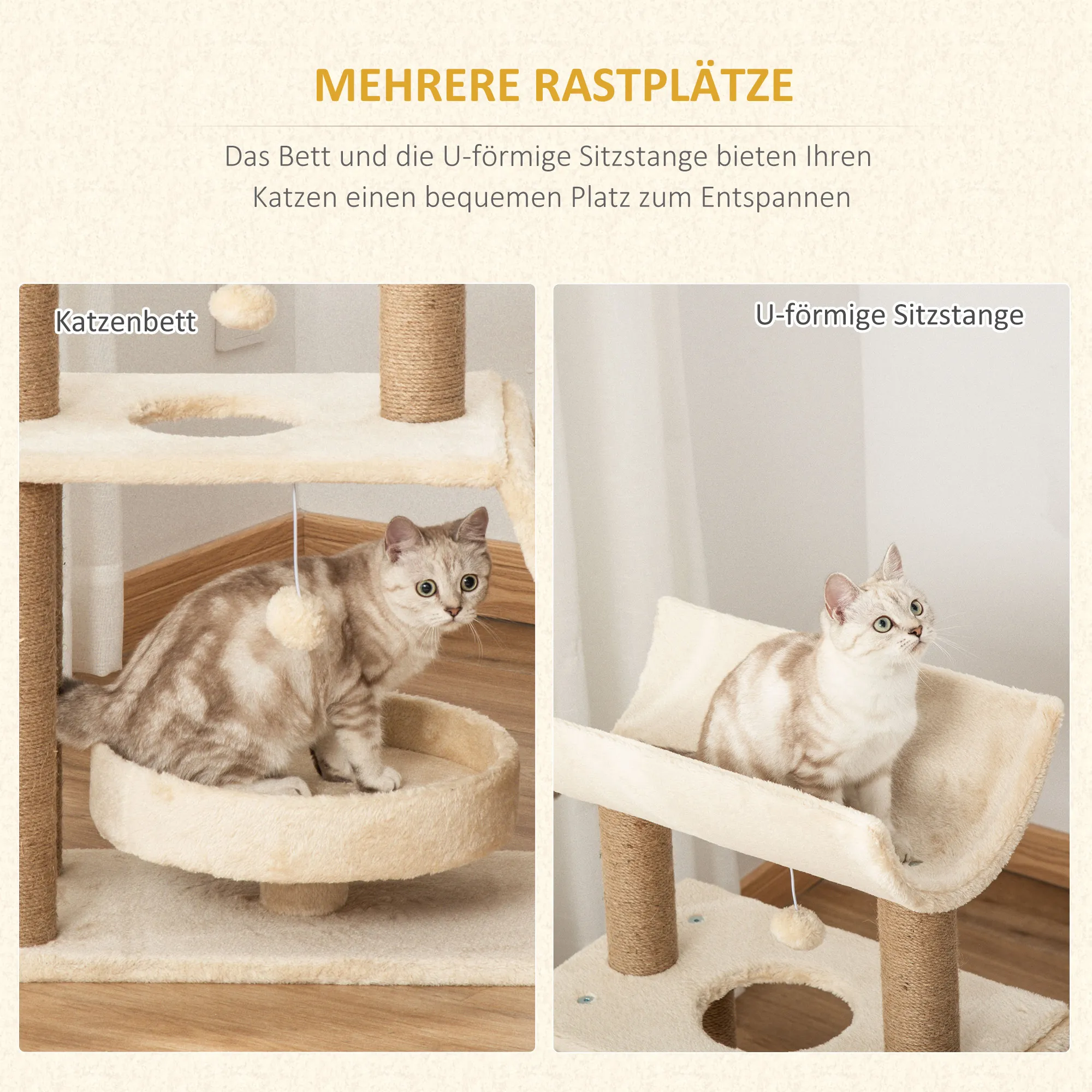 Katzenkratzbaum Hellbraun 60L x 30B x 76H cm mit Plüsch