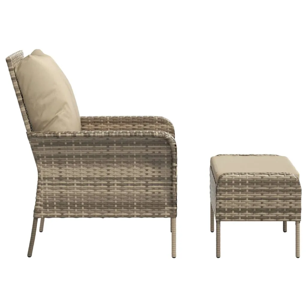Gartenstuhl mit Fußhocker Hellbraun 69x78x88 cm PE-Rattan & Stahl