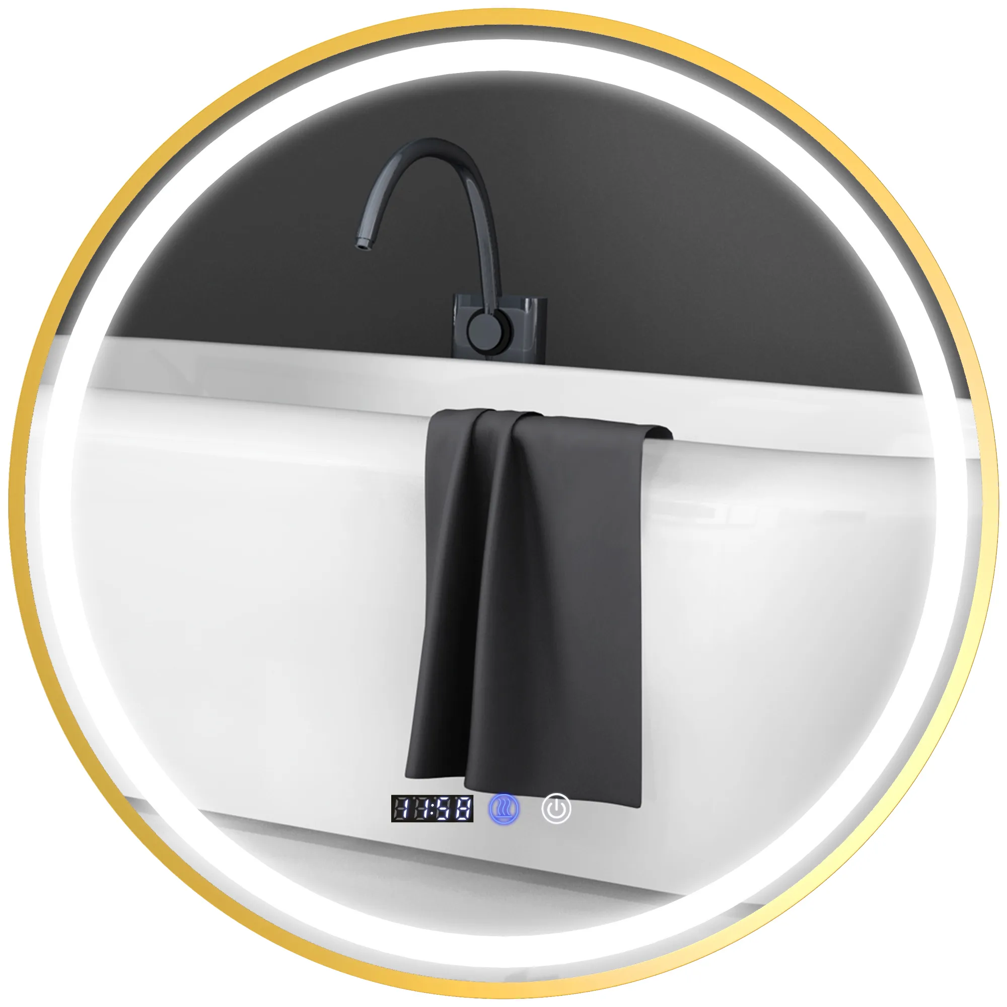 Runder Badezimmerspiegel mit LED-Lichtern, Badspiegel mit Anti-Beschlag-Funktion, Touch-Bedienung, Display