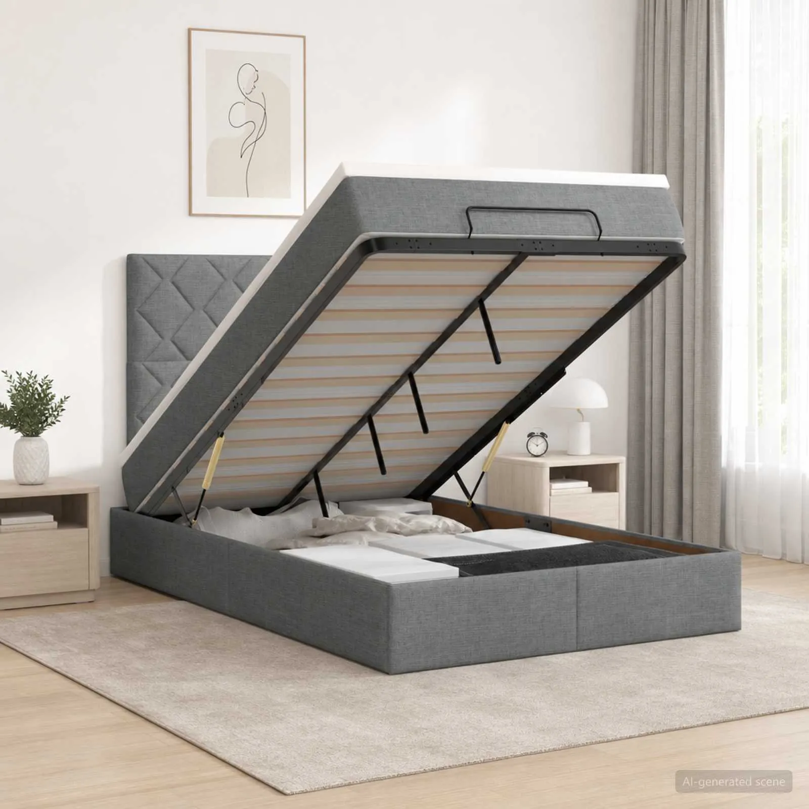 Ottoman-Bett mit Matratze 203 x 120 x 88 cm Dunkelgrau