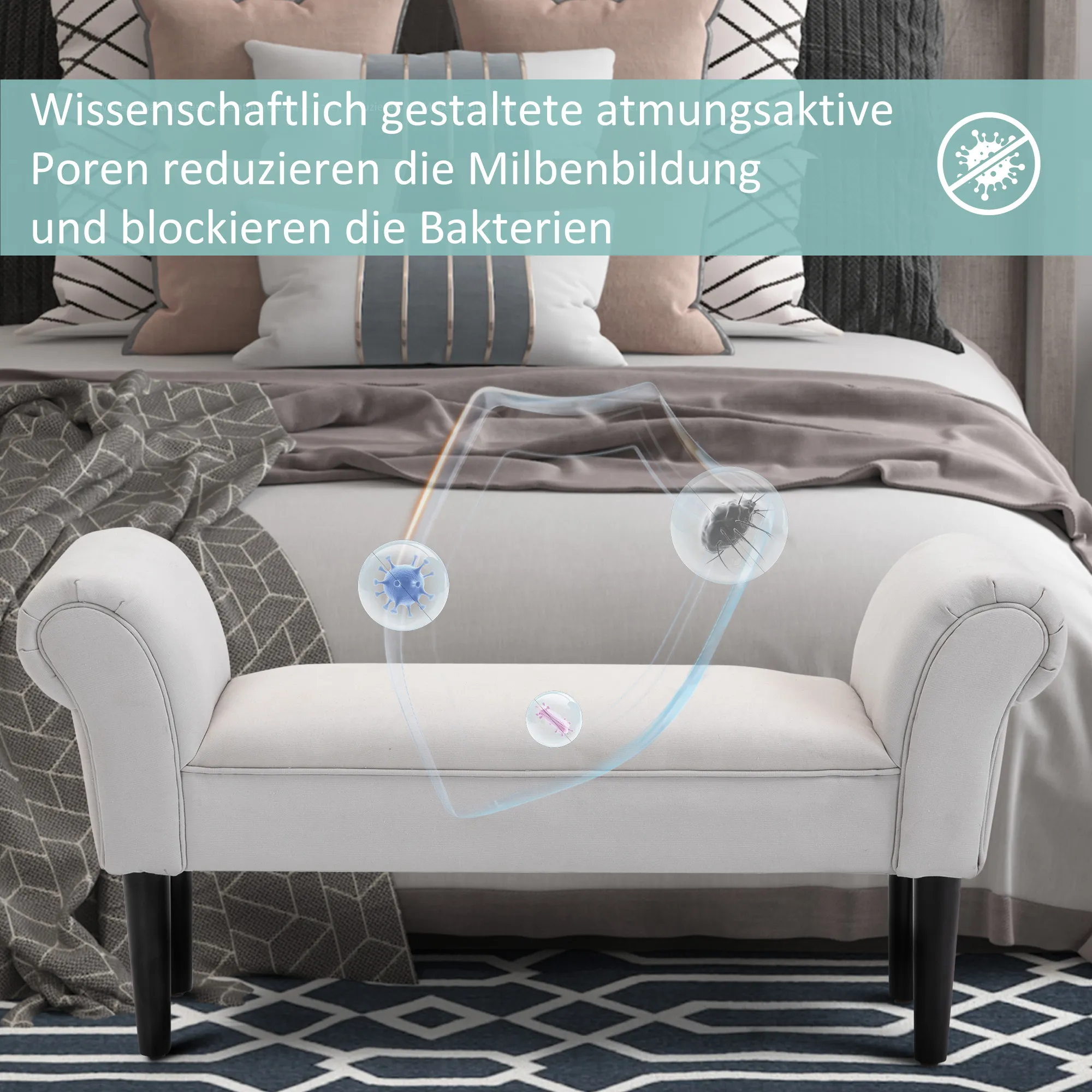 Sitzbank Grau 102L x 36B x 51H cm mit weicher Polsterung