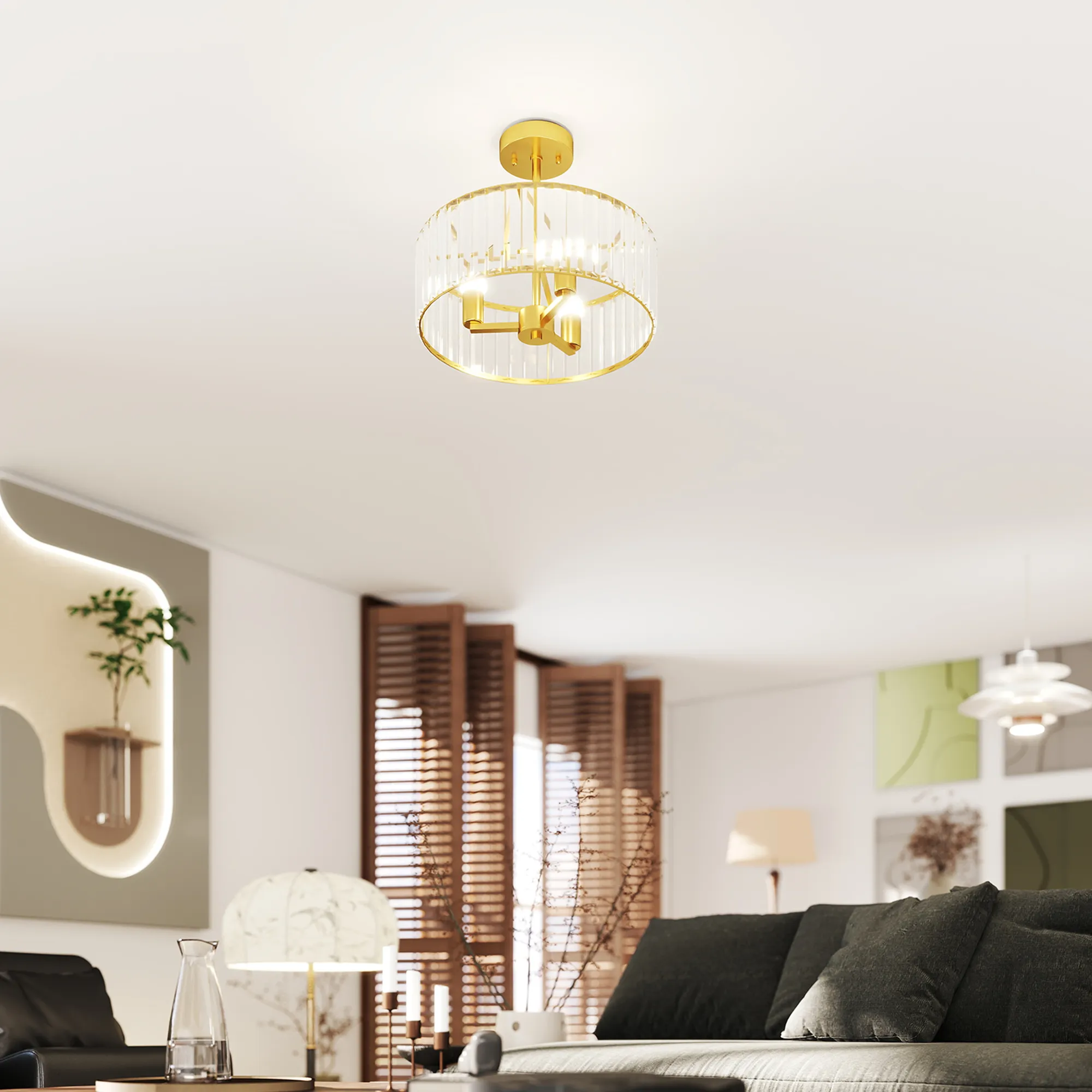 Kronleuchter-Deckenlicht Ø39 x 32H cm in Goldton