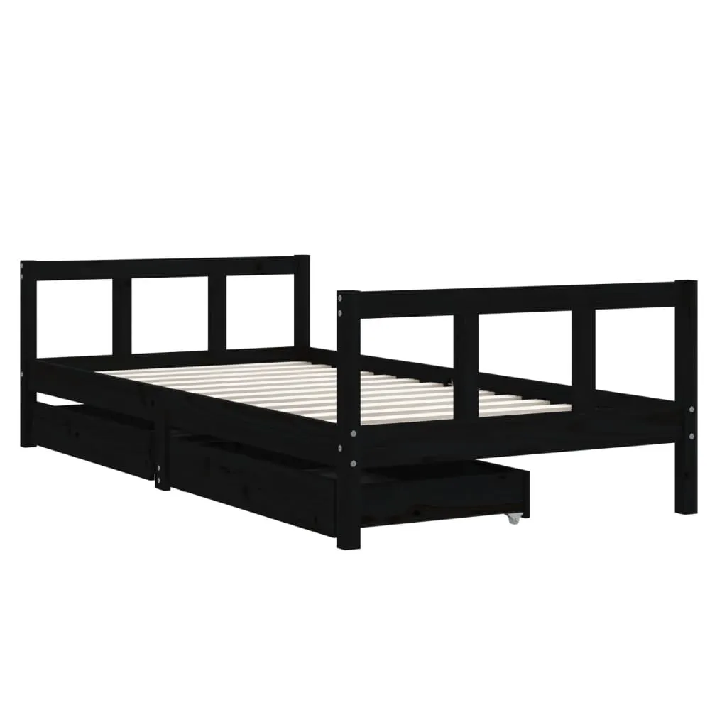 Kinderbett aus massivem Kiefernholz Schwarz 195,5 x 95,5 x 55 cm