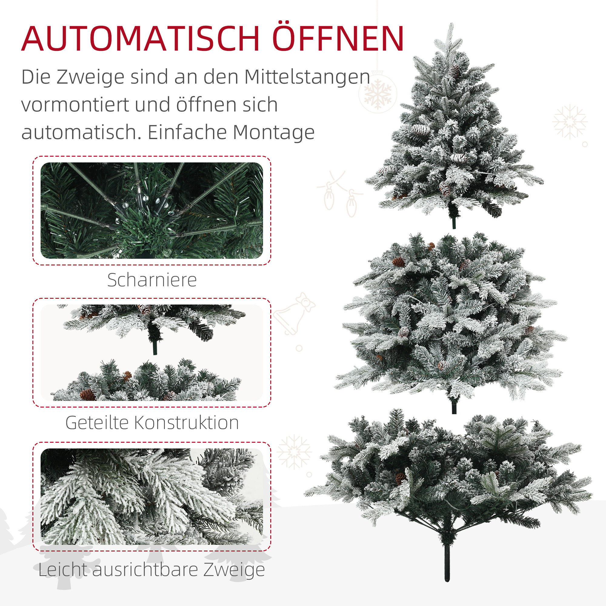 Künstlicher Weihnachtsbaum 180 cm mit LED-Lichter, beschneit, Grün