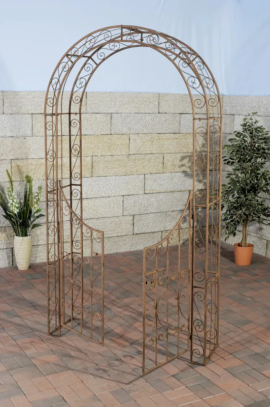 Rosenbogen mit Tor Sina 135x245x41.5 cm antik braun