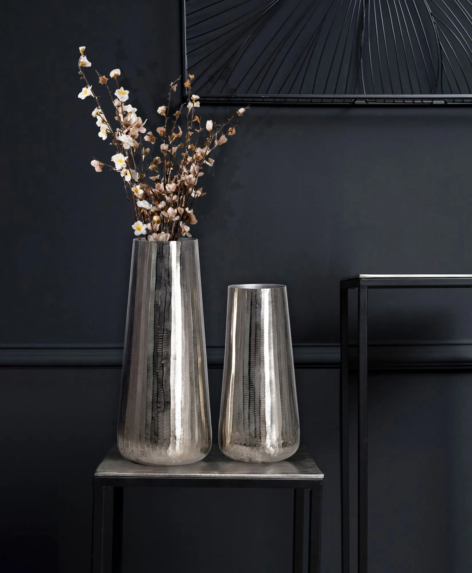 Deko Vase 2er Set Aluminium Silber Rund Blumenvase Modern