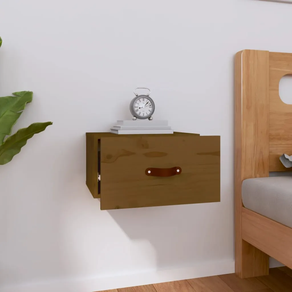 Trendiger Wand-Nachttisch aus massivem Kiefernholz 40x29,5x22 cm Honigbraun