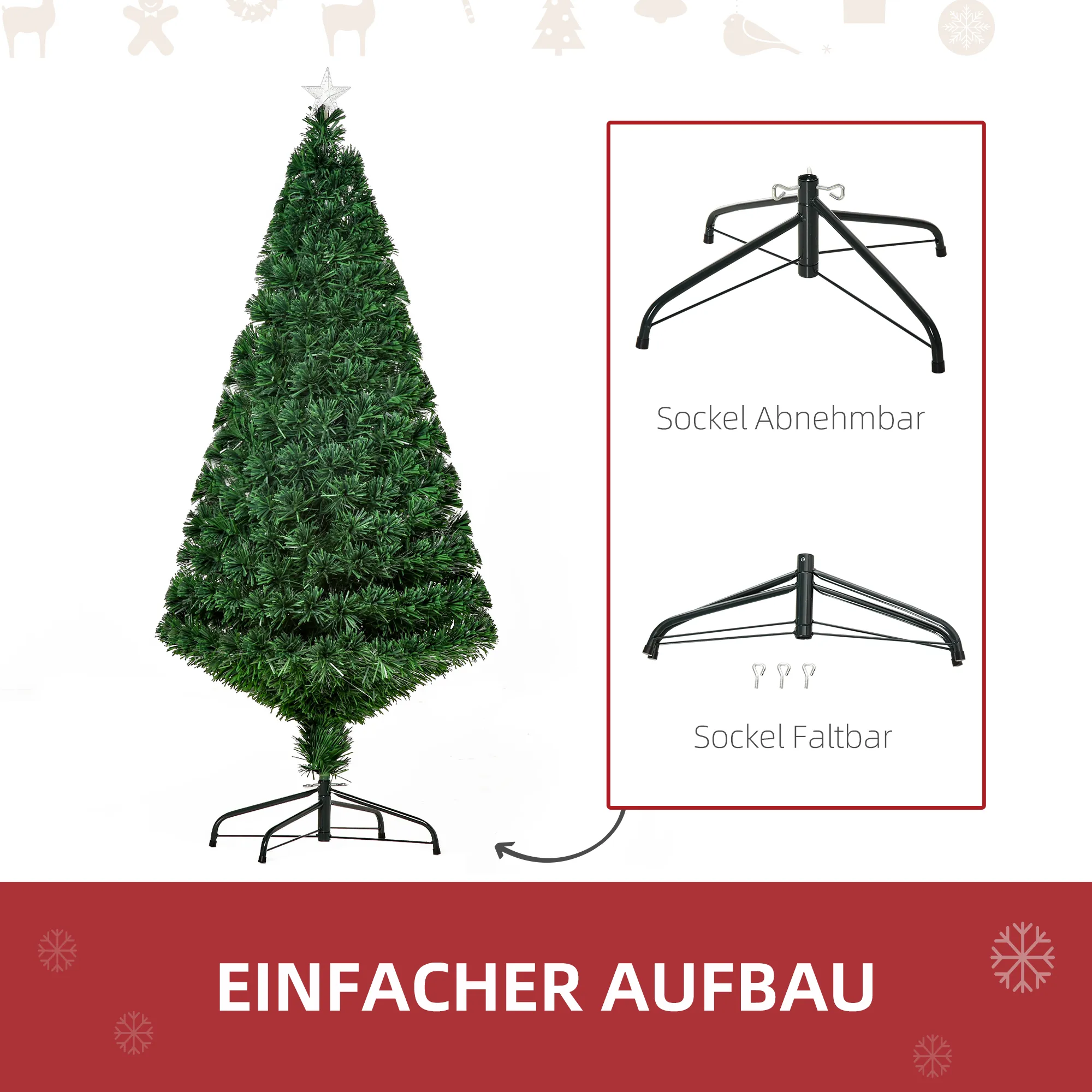 Weihnachtsbaum, Kunsttanne mit Weihnachtsschmuck, LED-Lichter, 60 x 60 x 120 cm, Grün