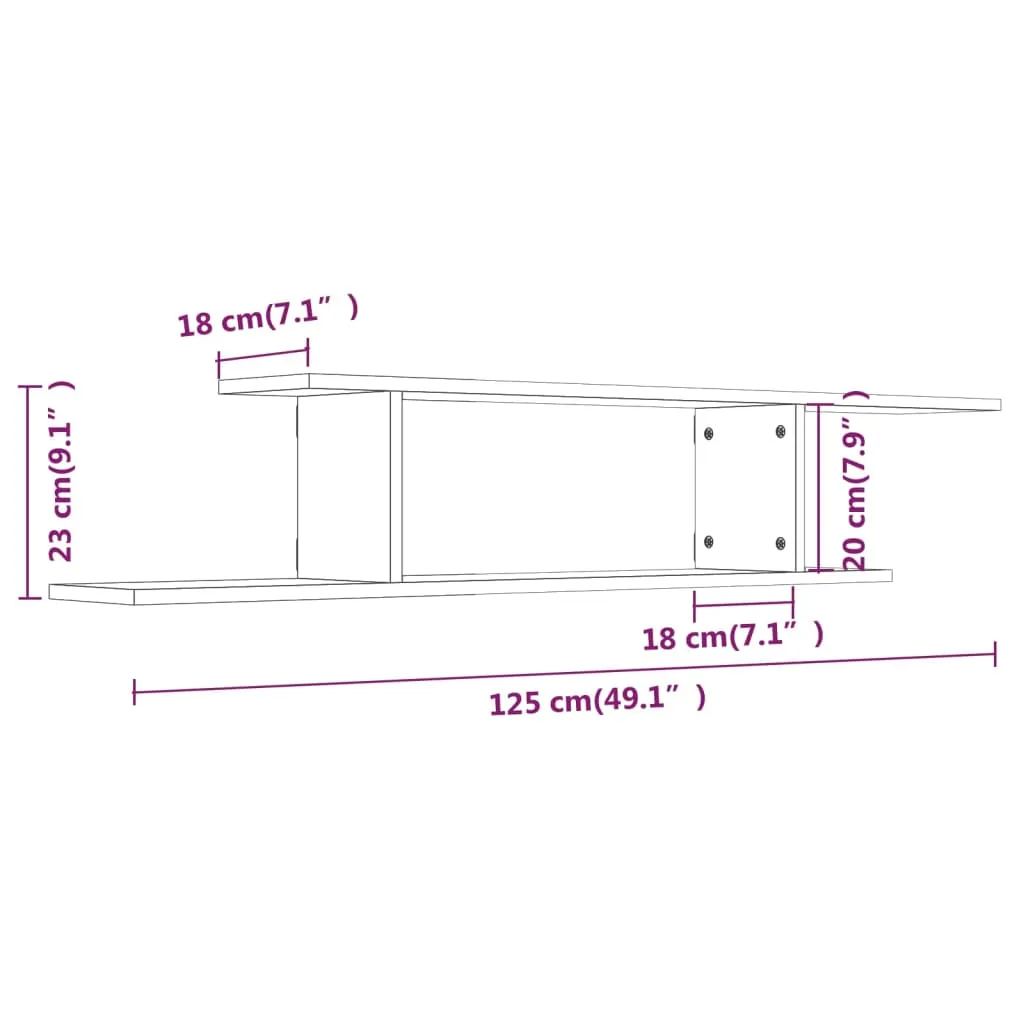 TV-Wandregal Holzwerkstoff 125x18x23 cm Grau Sonoma