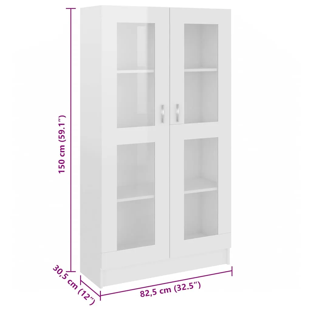 Vitrine mit 4 Fächern und 2 Türen 82,5x30,5x150 cm Hochglanz-Weiß