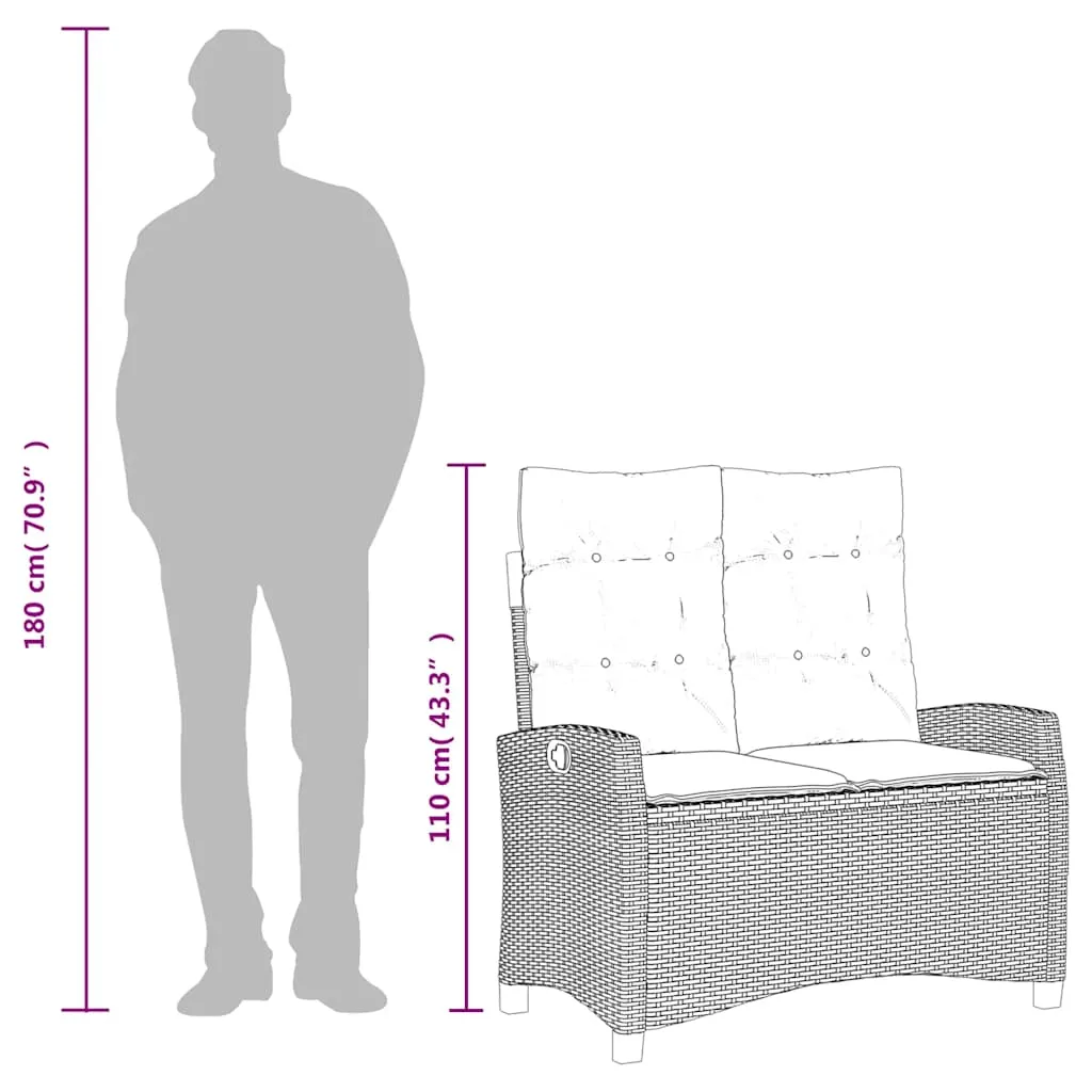 Garten-Relaxbank Braun 105x66x93 cm verstellbar aus PE-Rattan
