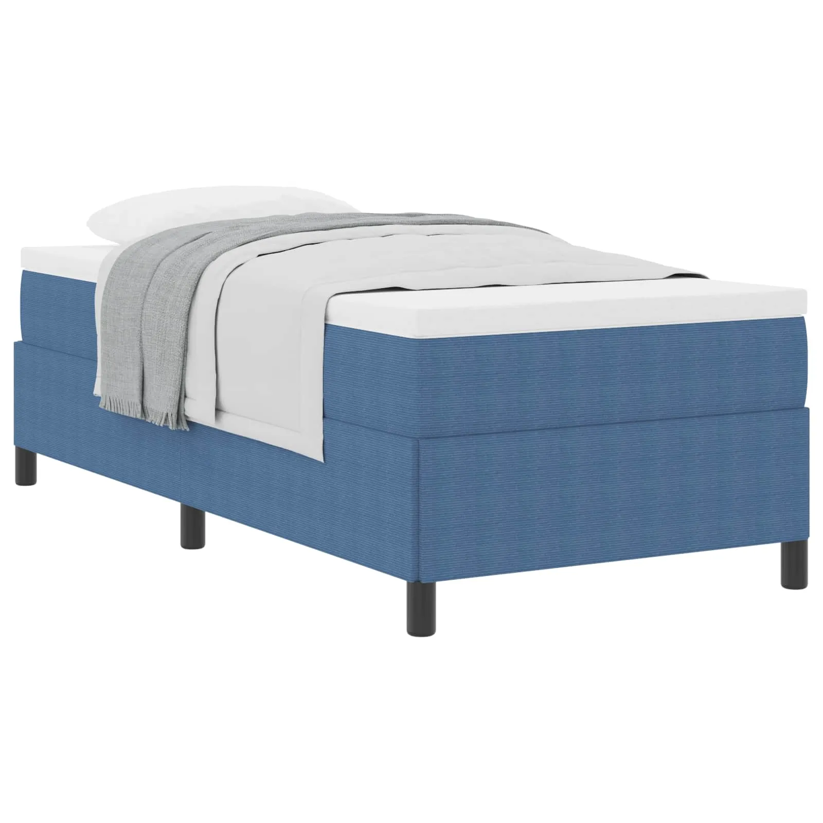 Boxspringbett aus Kiefernholz und Samt, 90x200 cm, Blau