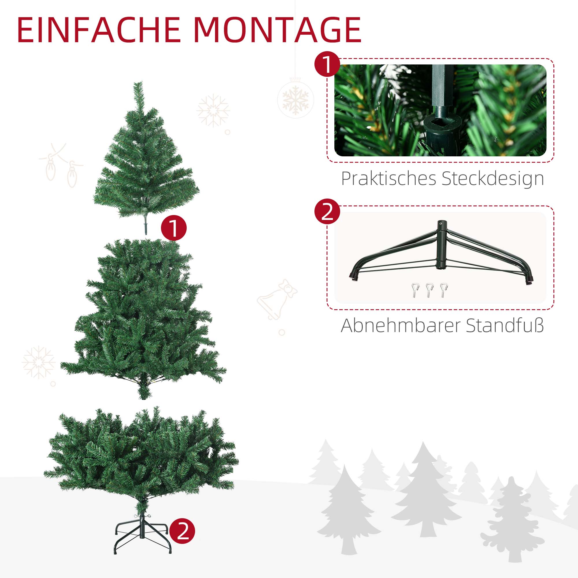 Künstlicher Weihnachtsbaum 180 cm Tannenbaum mit 1000 Spitzen Grün
