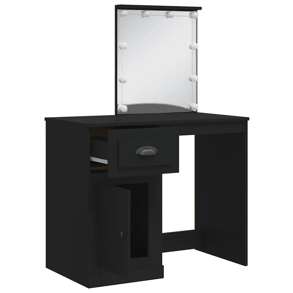 Schminktisch mit Spiegel und LED-Beleuchtung 90x42x132,5 cm Schwarz