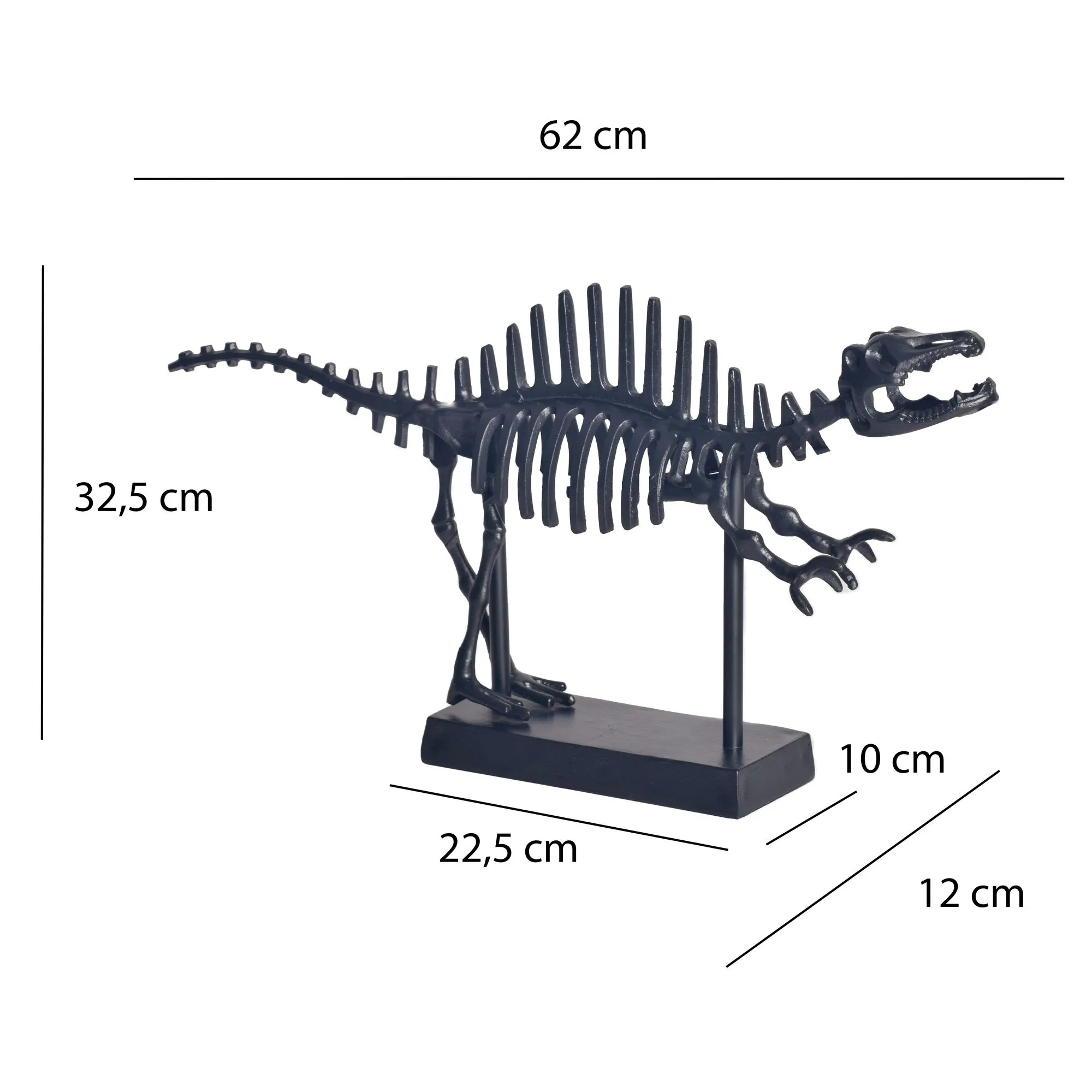 Dekofigur T-Rex Aluminium Schwarz Dino Statue 62 cm mit Sockel