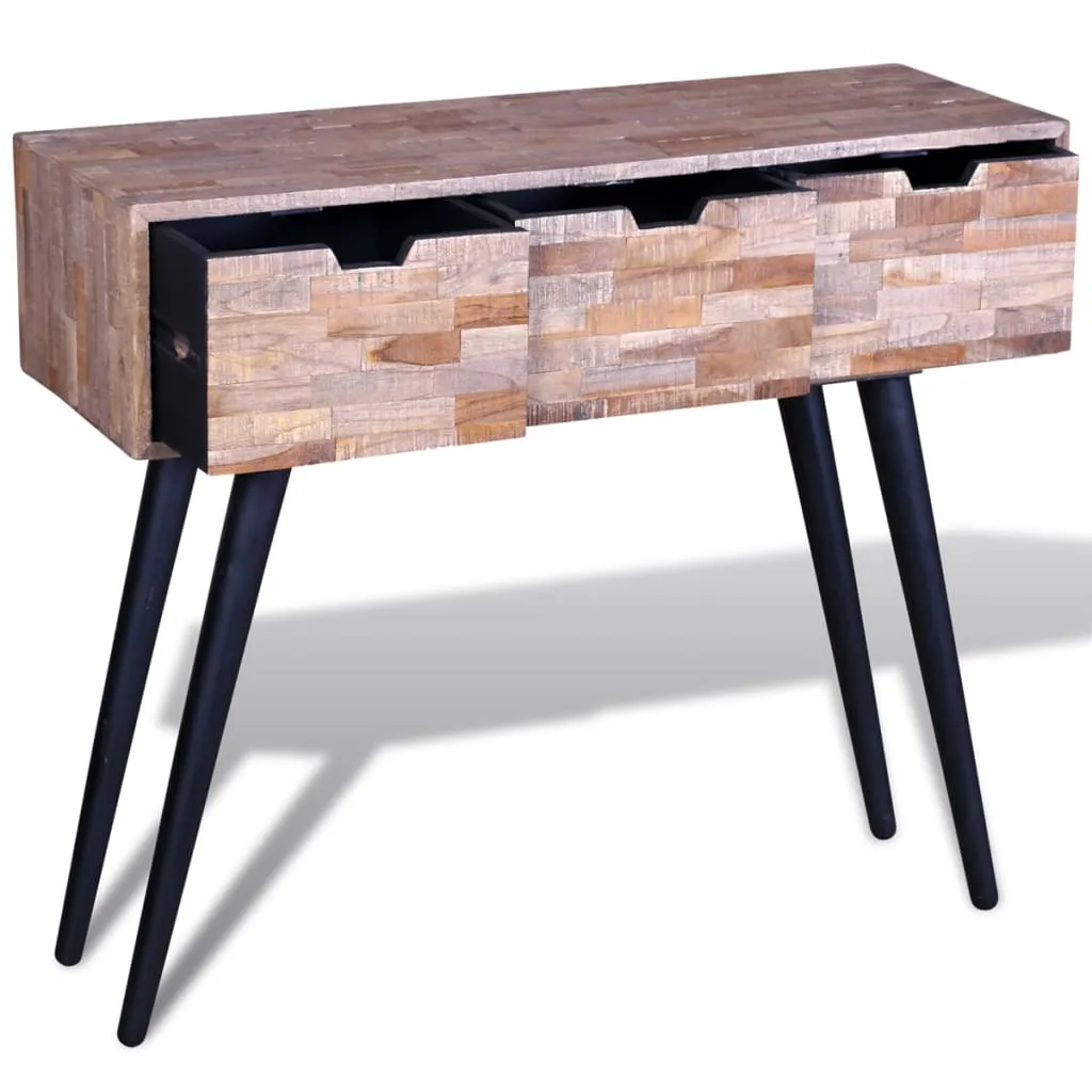 Konsolentisch aus Naturholz 87x31x75 cm mit schwarzem Gestell und 3 Schubladen