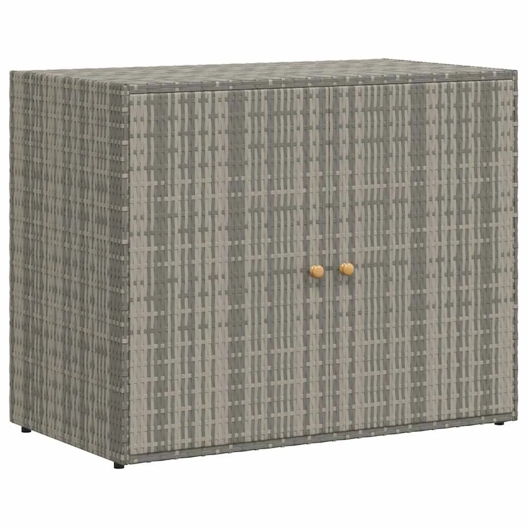 Gartenschrank aus PE-Rattan mit Echtholzgriffen, 100 x 55,5 x 80 cm, Grau