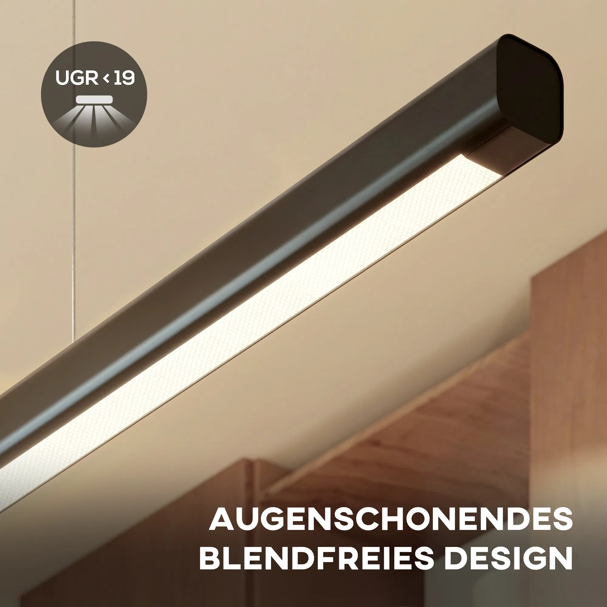 Pendelleuchte dimmbar mit Fernbedienung, Aluminium, 114 cm, Schwarz