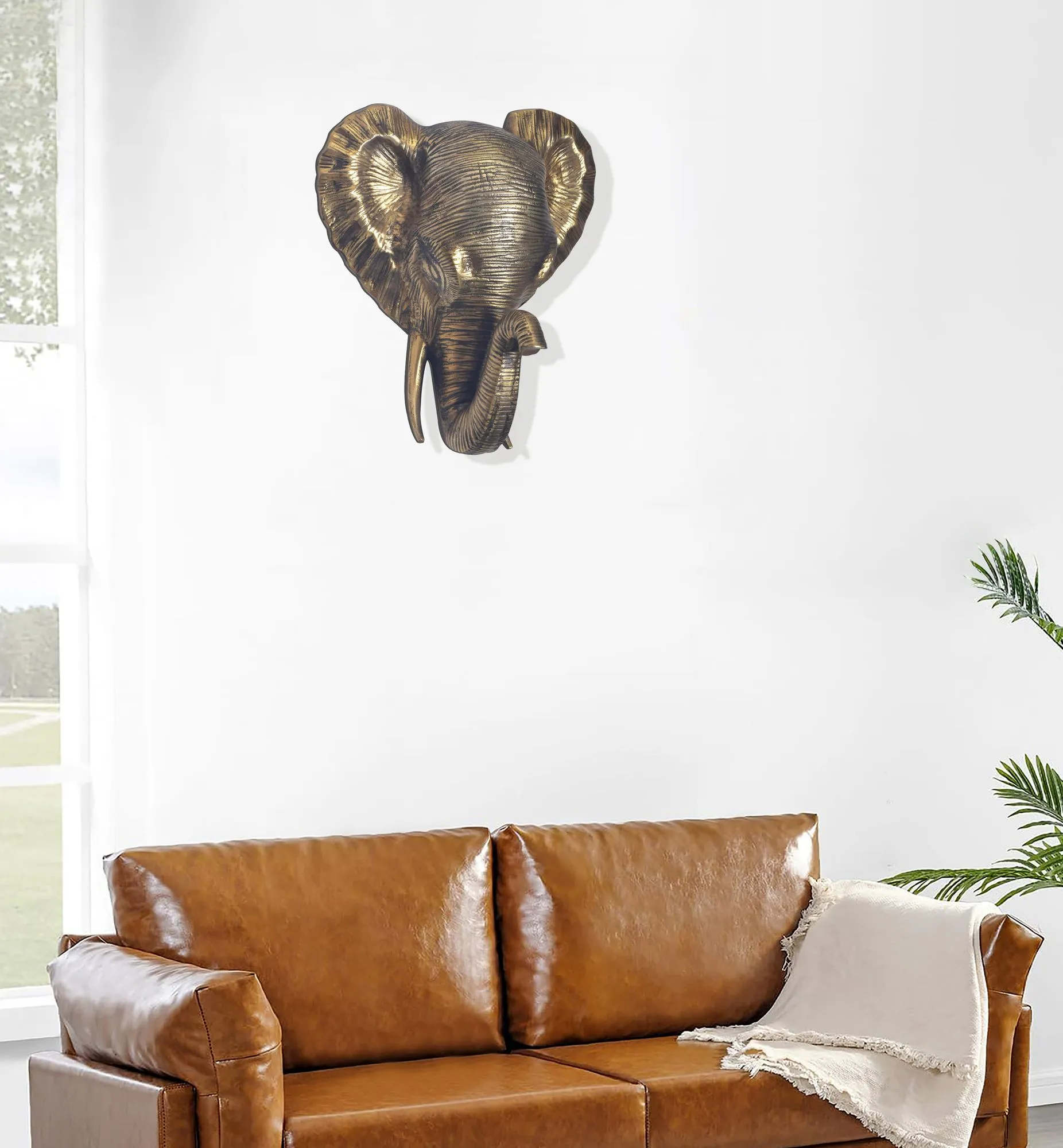Wanddeko Elefant Aluminium Gold Afrika 41 cm Tierkopf