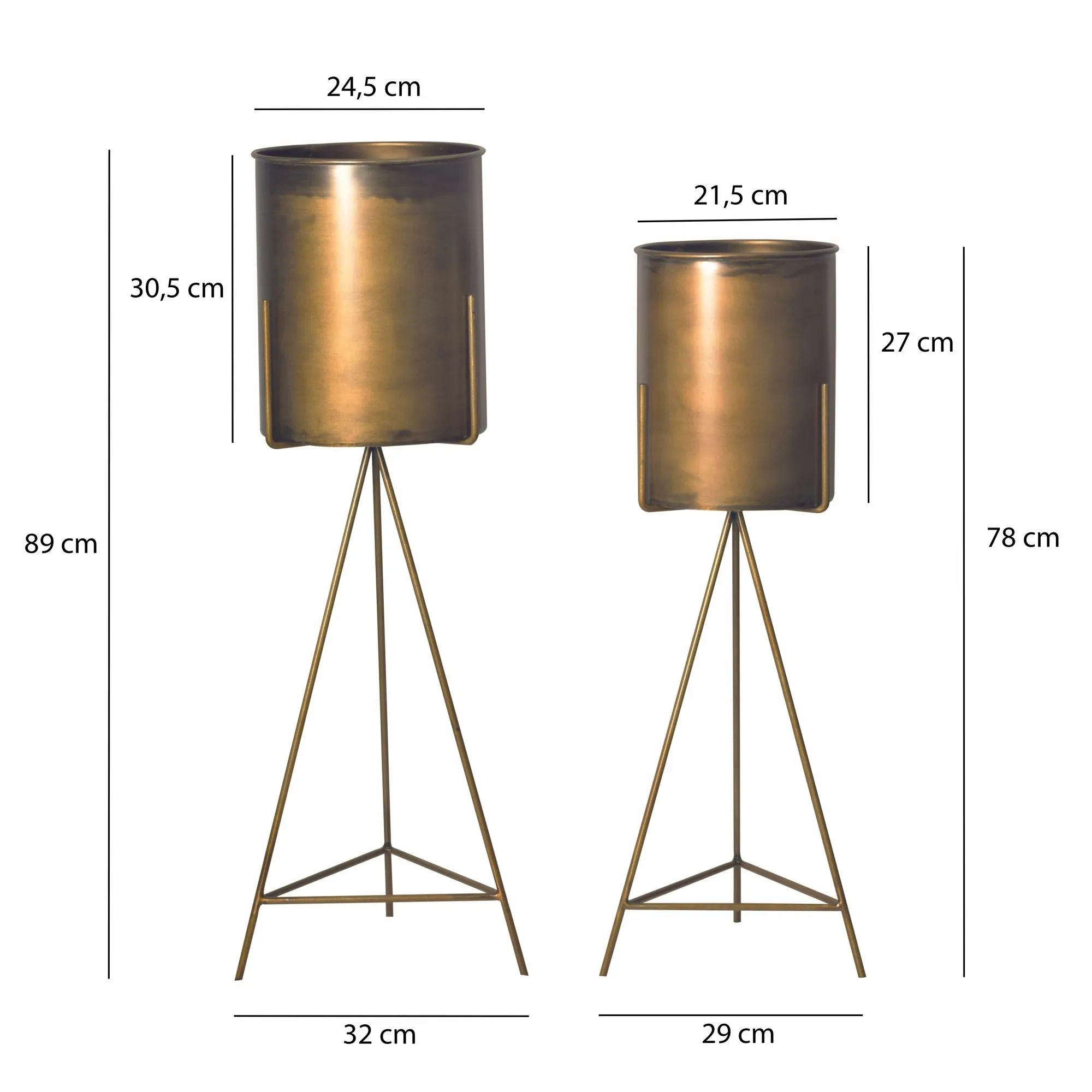 Blumentopf 2er Set Metall Pflanzkübel Gold mit Gestell