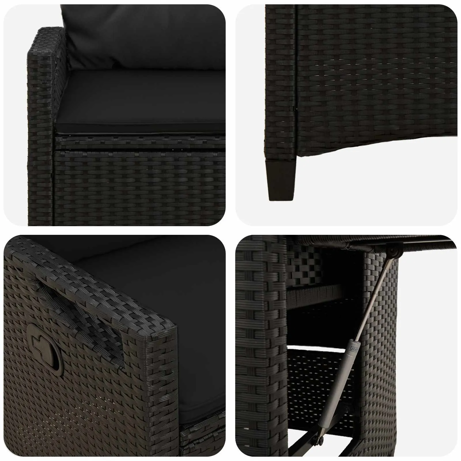Verstellbarer Gartenstuhl mit Klapptisch 56x60x112 cm Schwarz