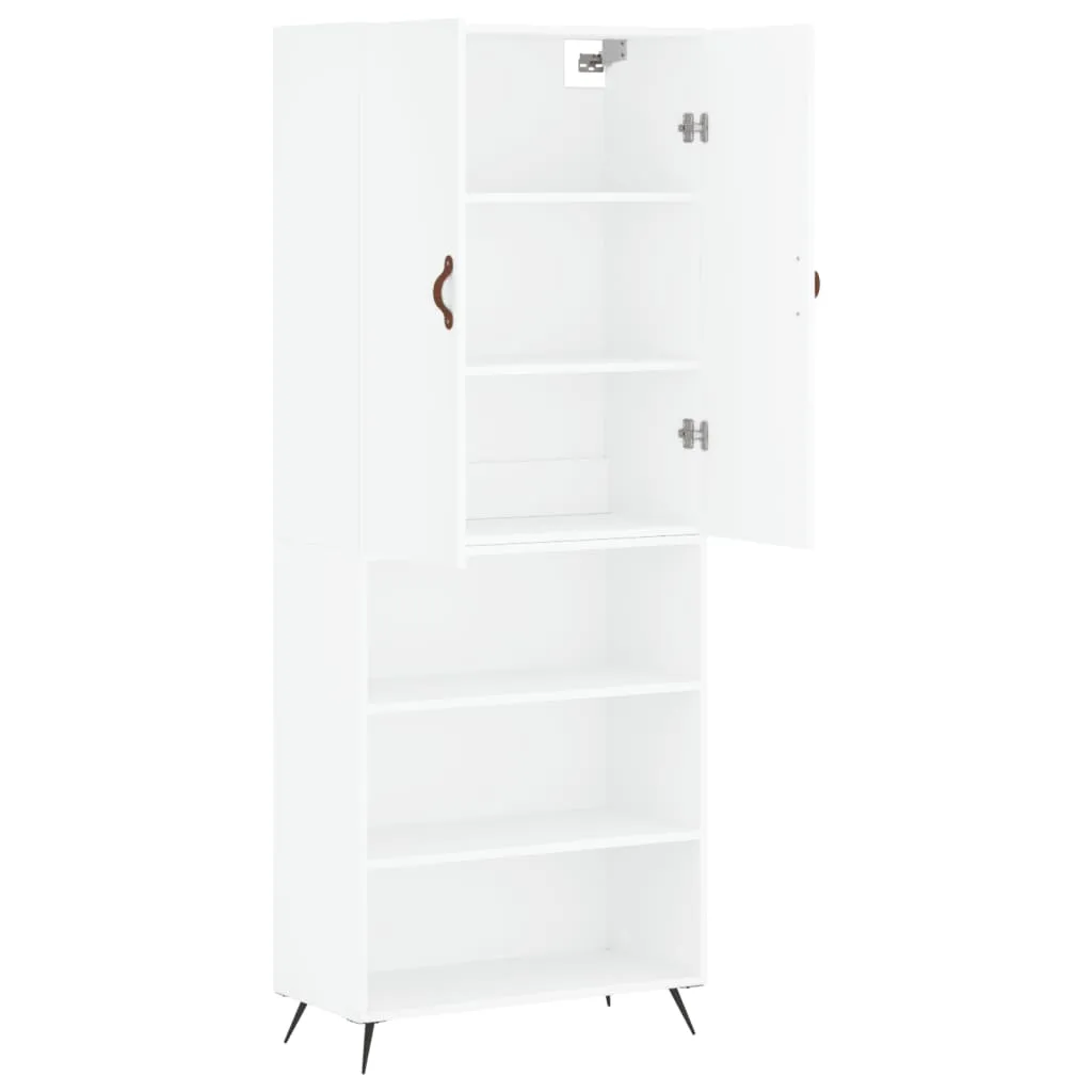 Weißes Highboard aus Holzwerkstoff mit Metallfüßen 69,5 x 34 x 180 cm