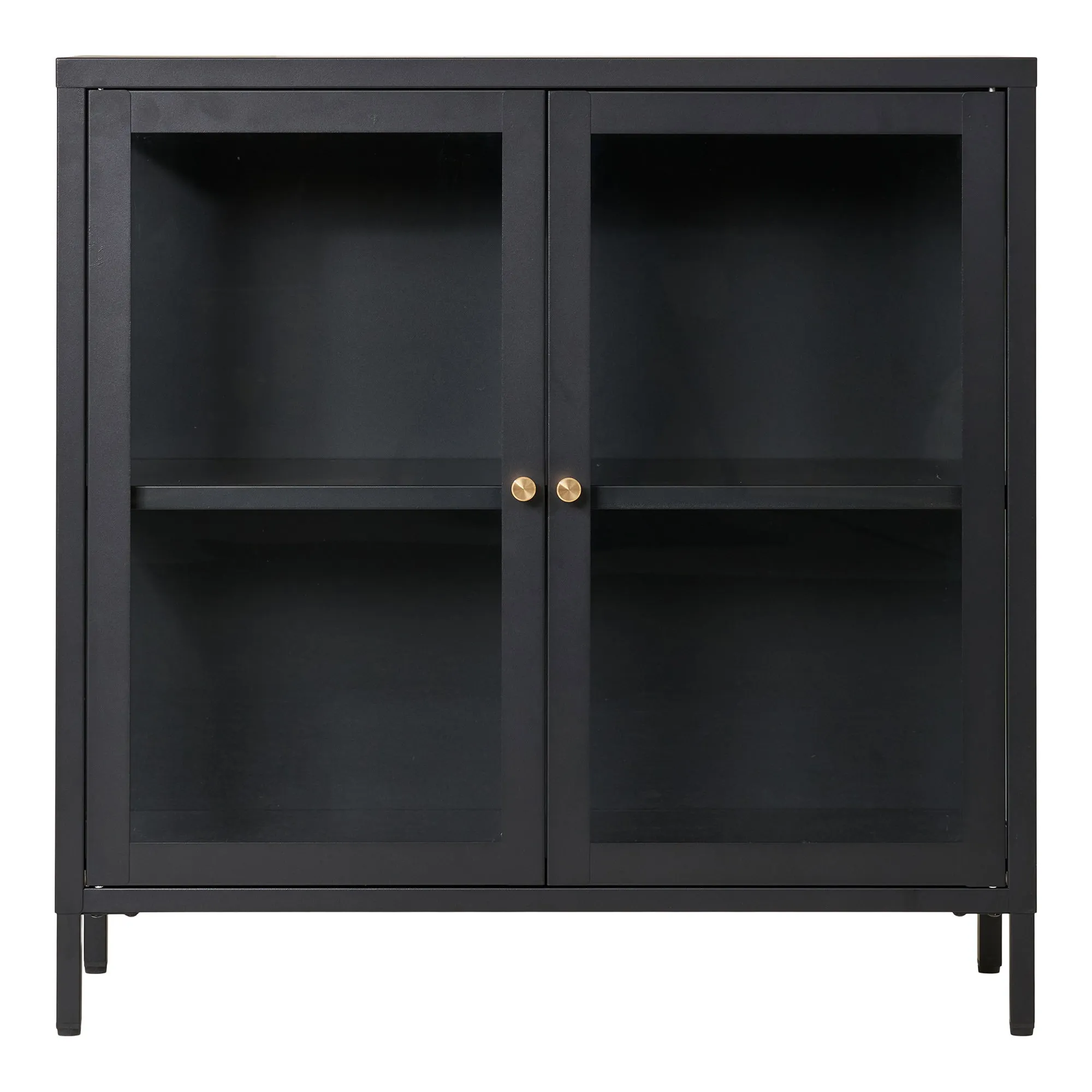 tinkaro Schrank 2 Glastüren 80x35x80 cm Schwarz